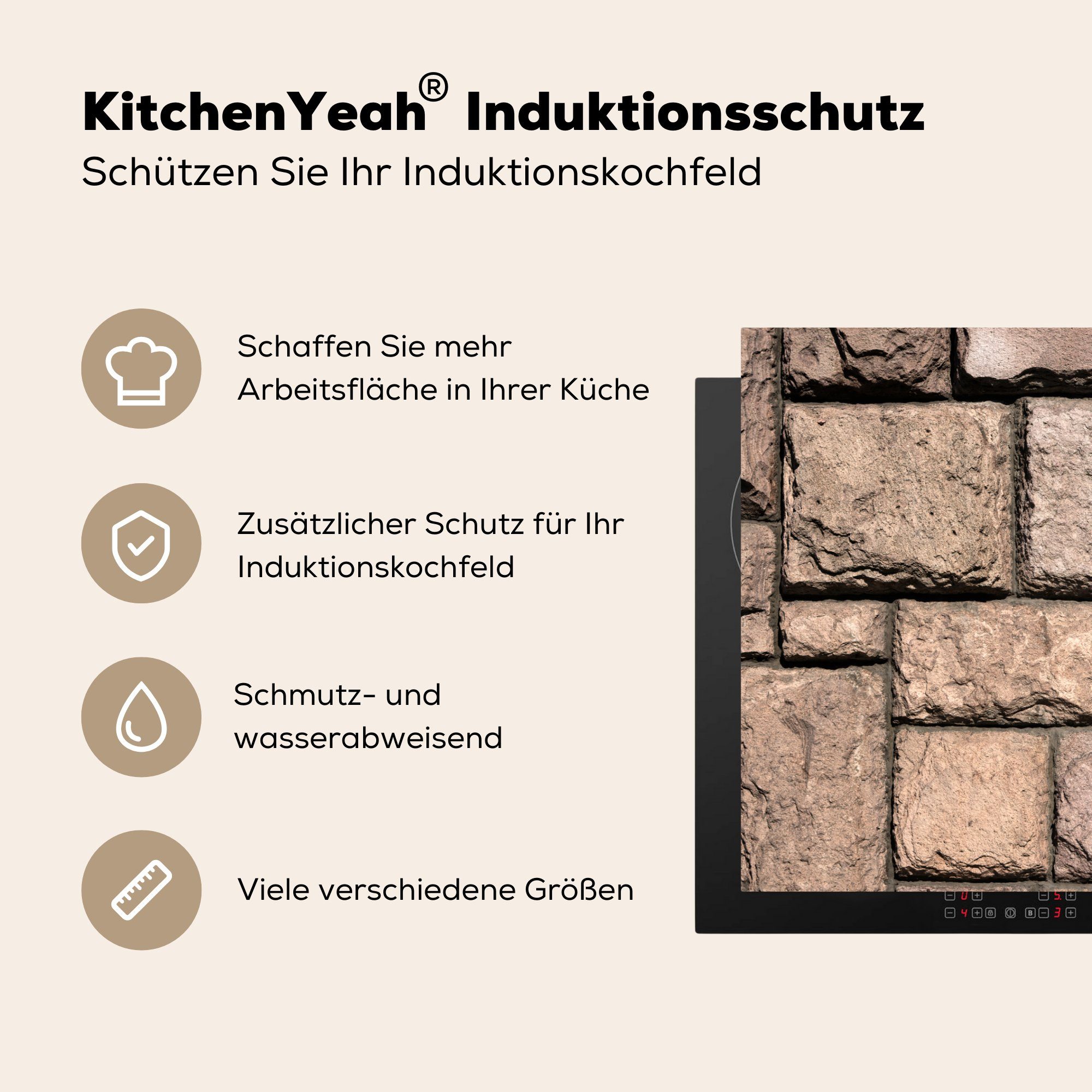 MuchoWow Herdblende-/Abdeckplatte Mauer mit verschiedenen für Vinyl, 81x52 tlg), Schutz cm, (1 Steinen, küche, die Induktionskochfeld Ceranfeldabdeckung