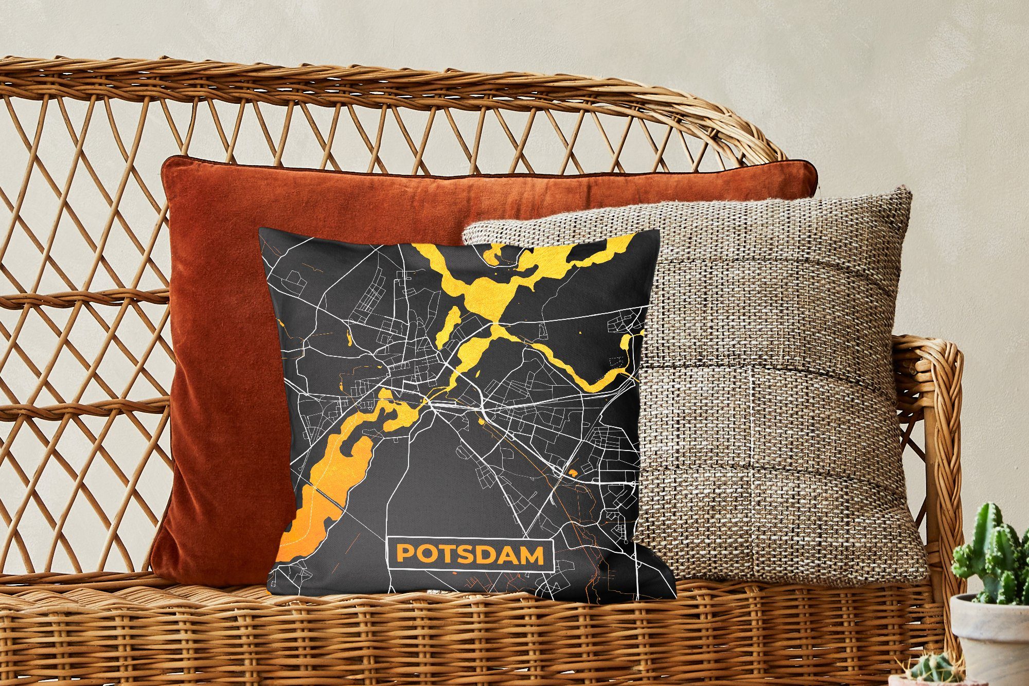 Füllung - Stadtplan - - Sofakissen mit für Karte MuchoWow Potsdam Dekokissen Deko, Zierkissen Deutschland, Gold Schlafzimmer, - Wohzimmer,