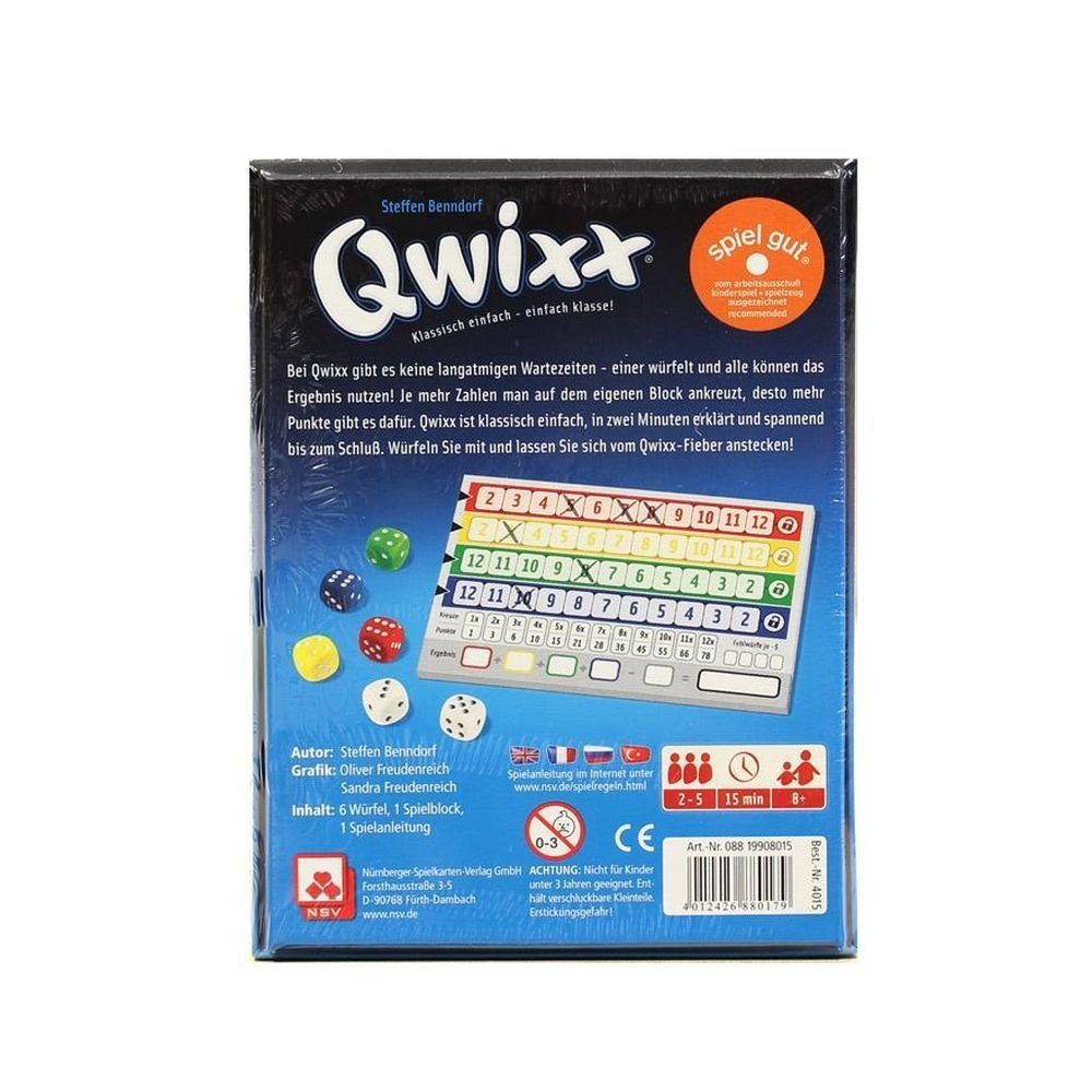 Qwixx das NSV Spiel, schnelle - und Cartamundi Würfelspiel beliebte
