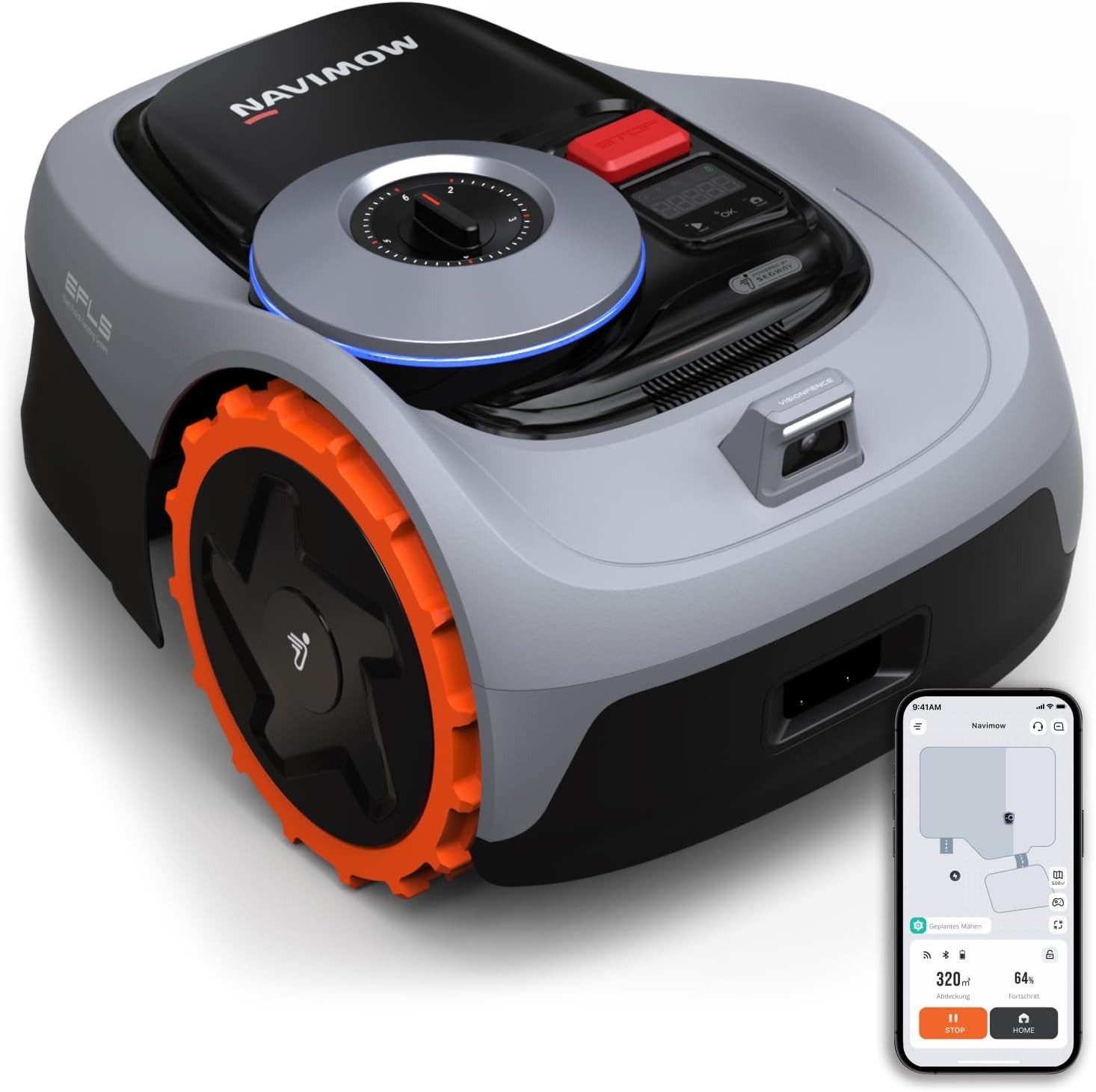 NAVIMOW Rasenmähroboter i105E Mähroboter ohne Begrenzungskabel, Empf. 500 m² mit Garage X, bis 600 m² Rasenfläche, (1-St., RTK+Vision Rasenmäher Roboter, Igelschutz Rasenroboter), KI Auto Kartierung