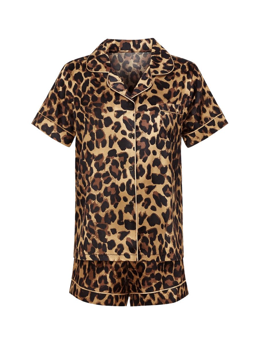 Elegant Love Shorty Satin Damen-Pyjama-Set – stilvolle Nachtwäsche im Leopa günstig online kaufen