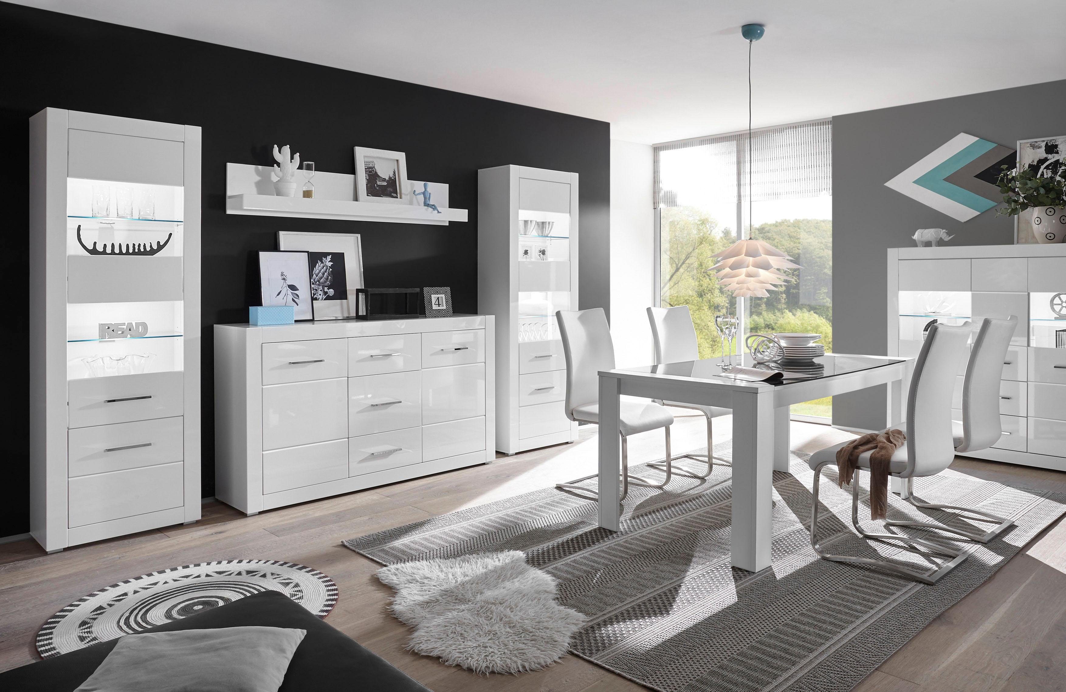 Home affaire Wohnwand Bianco, moderne Anbauwand, Komplettset, Wohnzimmer-Set, (Set, 4-St), enthält Vitrine, Sideboard und Wandboard, 314 cm breit