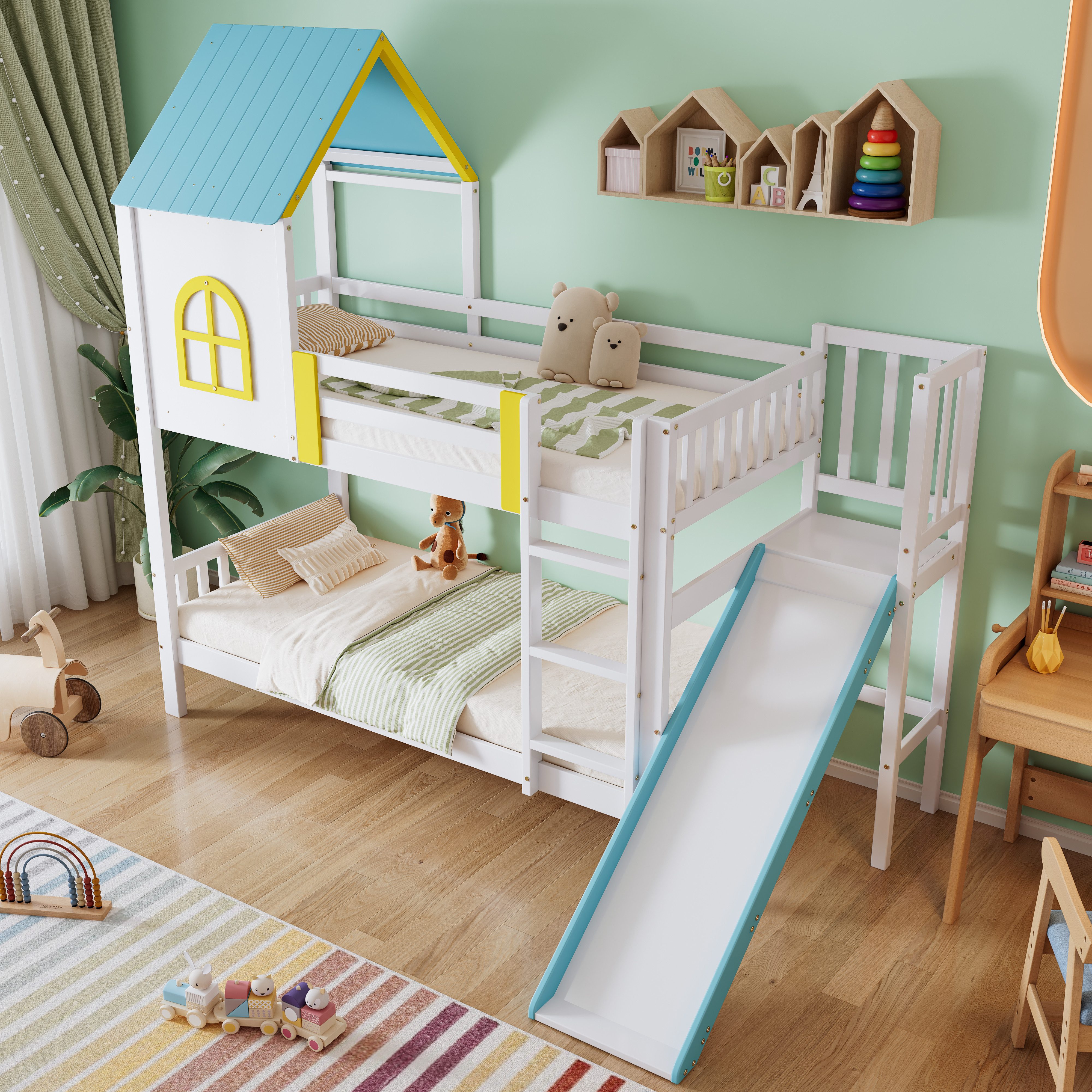 Merax Etagenbett, 90x200cm Kinderbett mit Dach günstig online kaufen