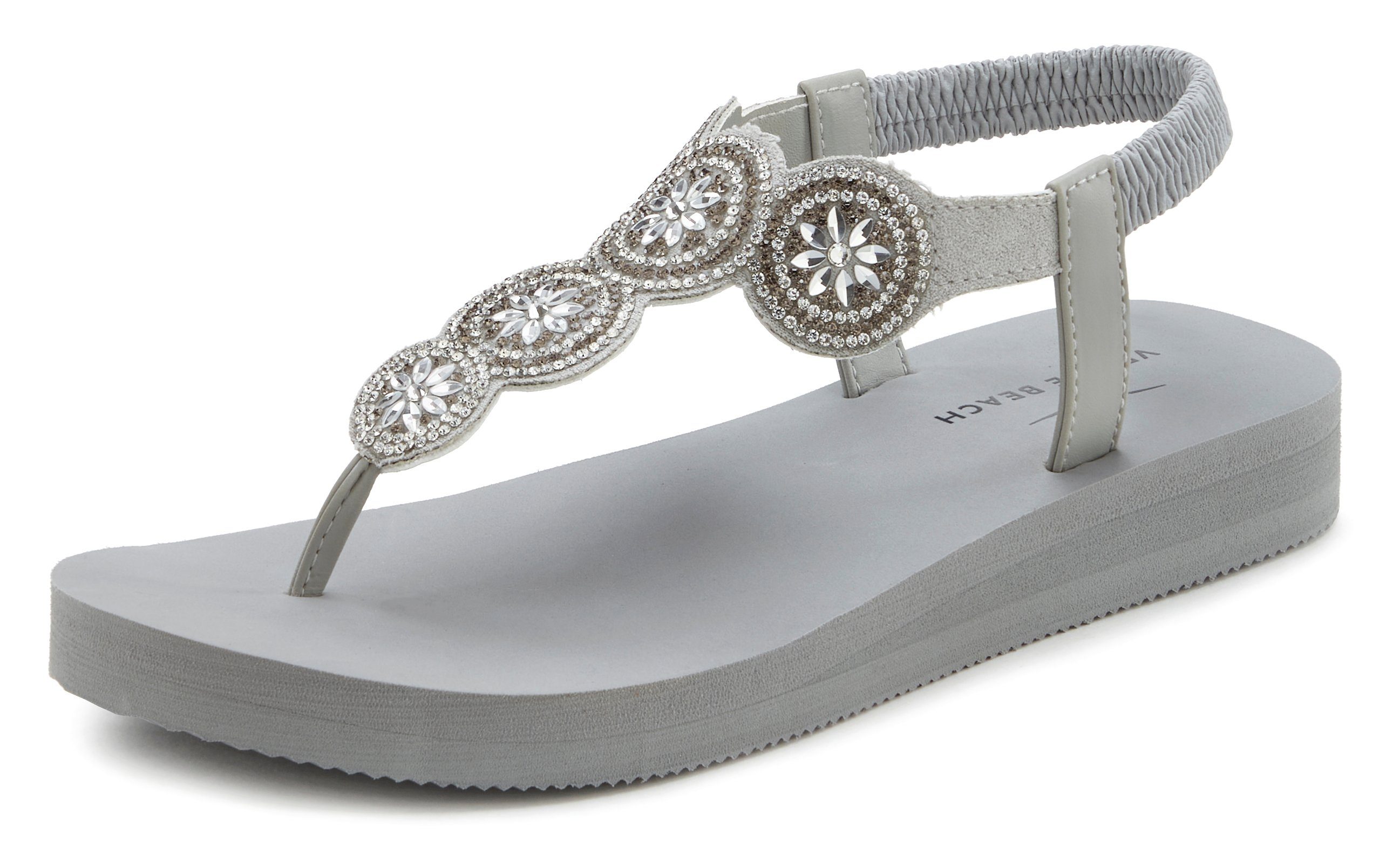 Venice Beach Sandale, Badeschuh, Badelatsche, Flip Flop, Badeschlappe, Sommerschuhe Badezehentrenner Zehentrenner ultraleicht mit Glitzerdetails VEGAN