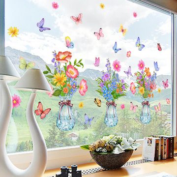 Caterize Fensterbild Fensteraufkleber Blumen Frühling Topfpflanze Fenster Abziehbilder