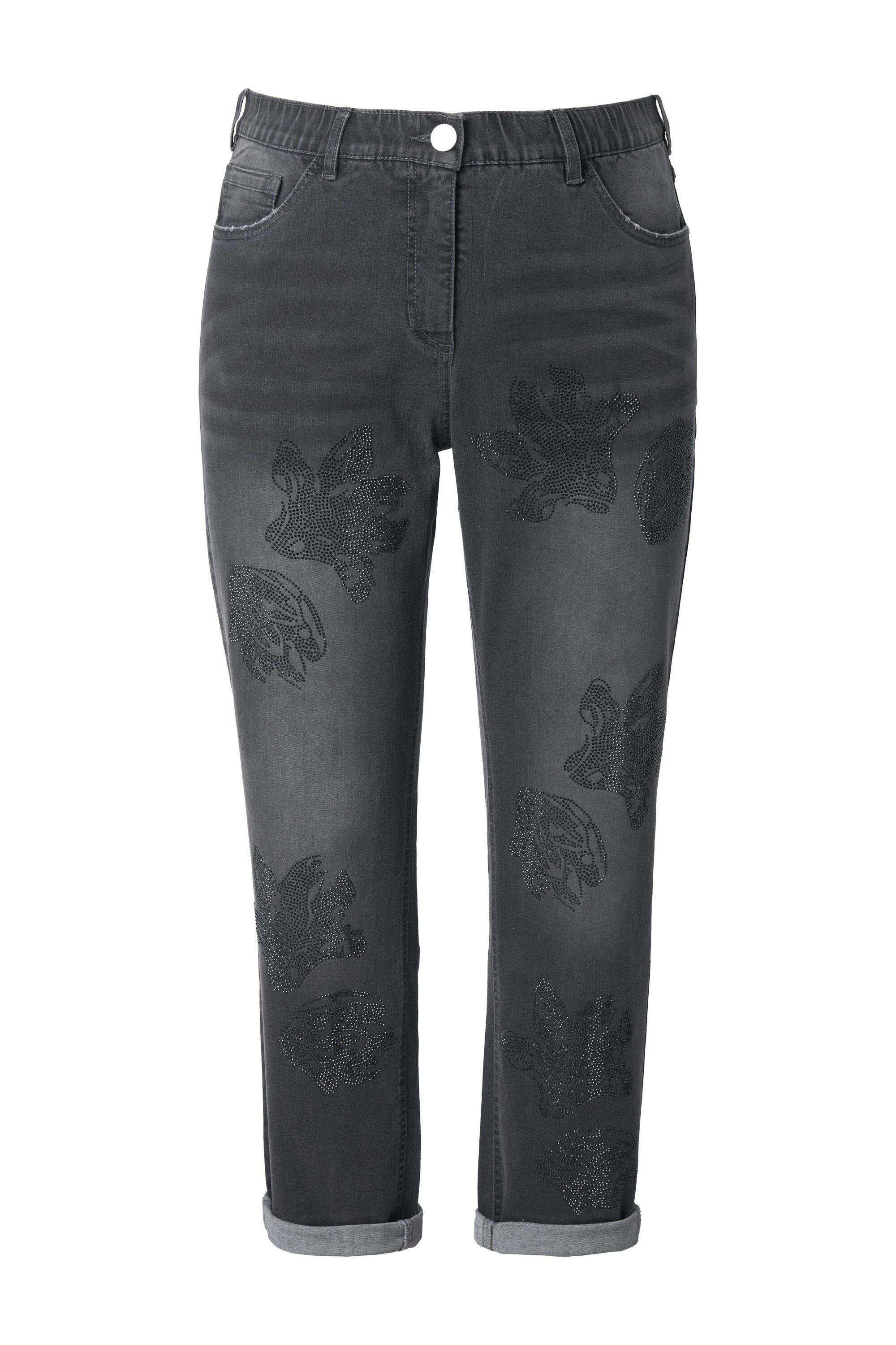 Regular-fit-Jeans Boyfriend-Jeans Blüten Ziersteine Stretch