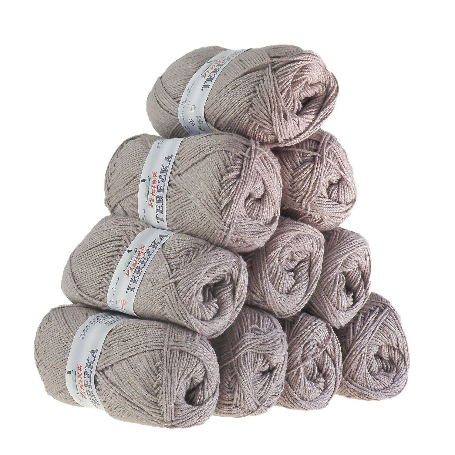 VLNIKA 10 x 50g Strickgarn TEREZKA 100% Baumwolle Baumwollgarn Häkelgarn Häkelwolle, 155 m (Sparpaket 10 x 50g), altrosa