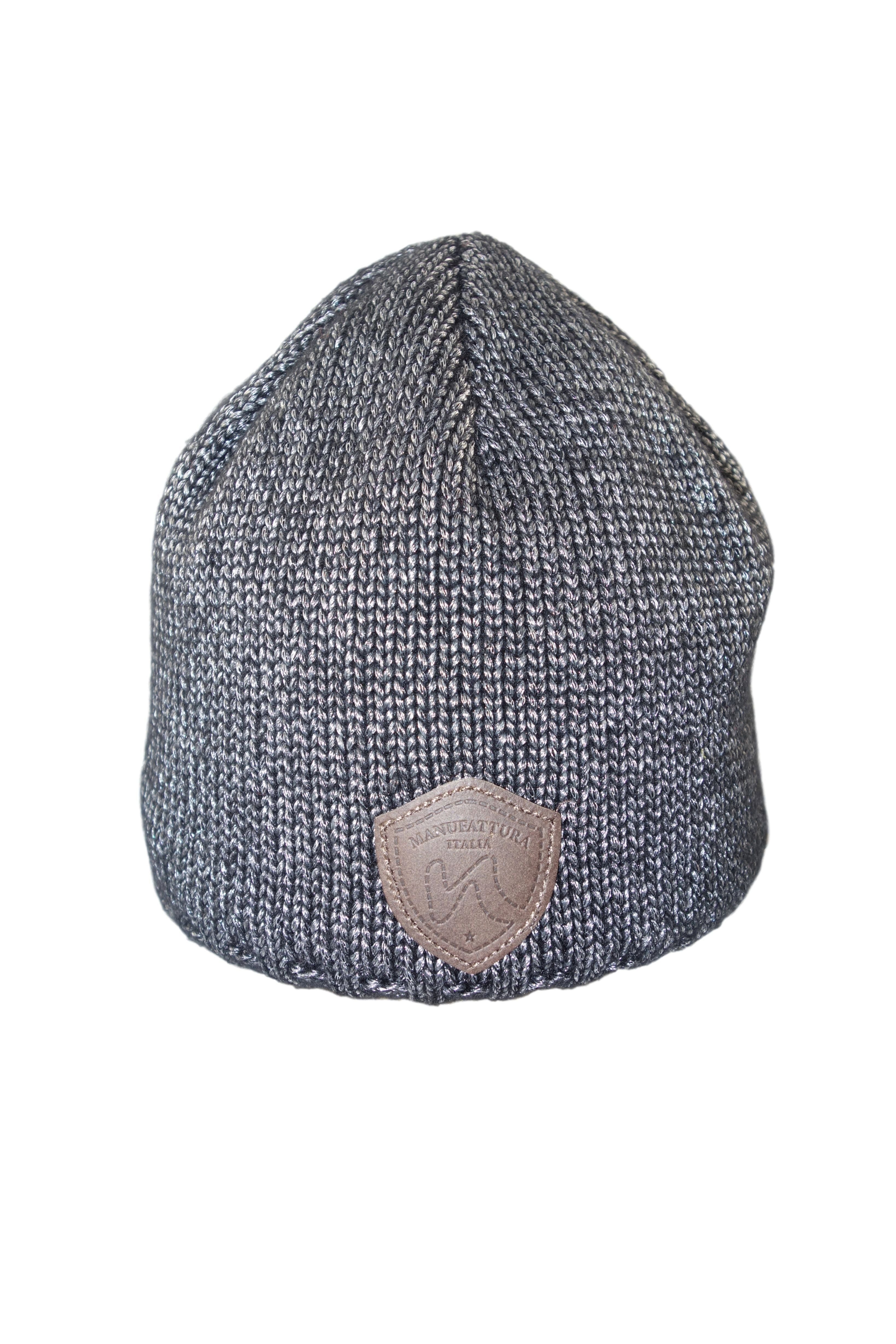 Nortoncaps Strickmütze Norton Mütze Beanie Lederbagde grau