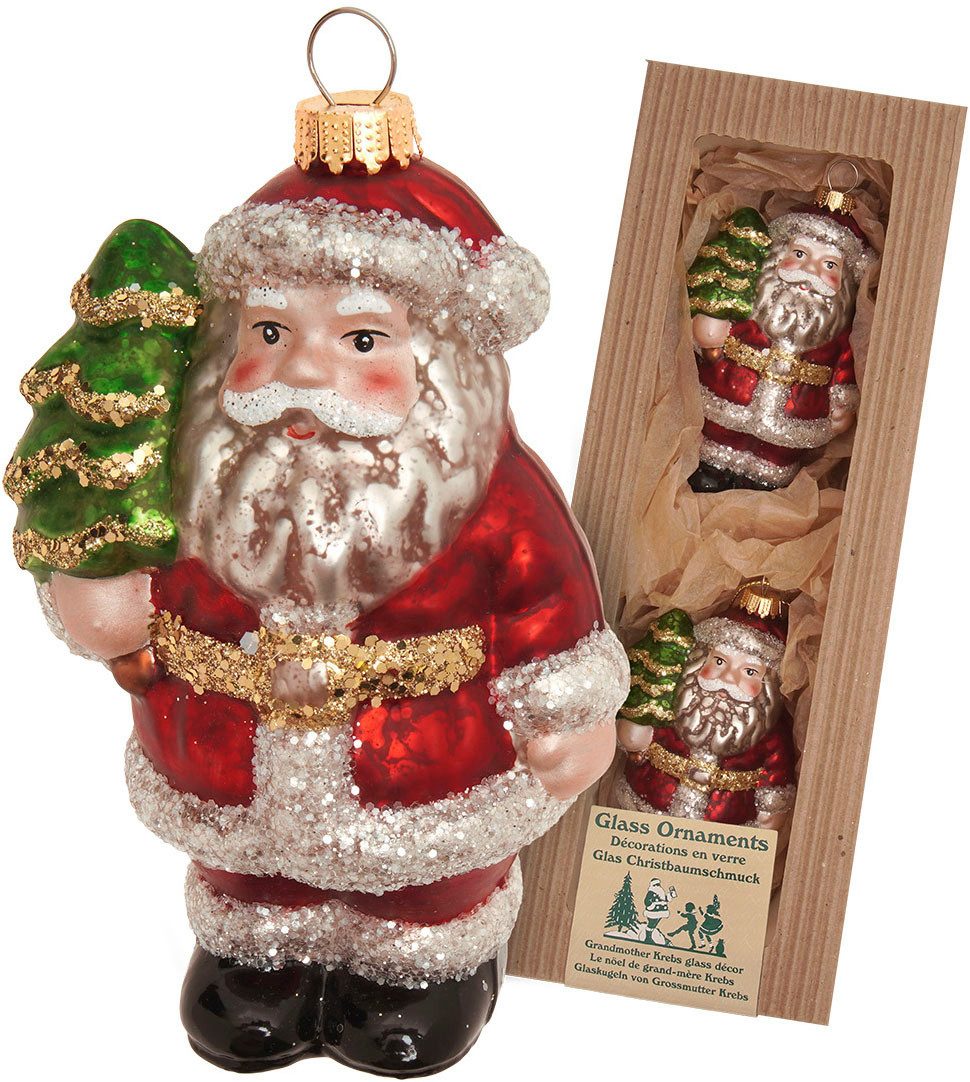 Krebs Glas Lauscha Weihnachtsbaumkugel Baumschmuck Santa nostalgisch mit Baum rot 11cm, Dekoriert mit Liebe zum Detail