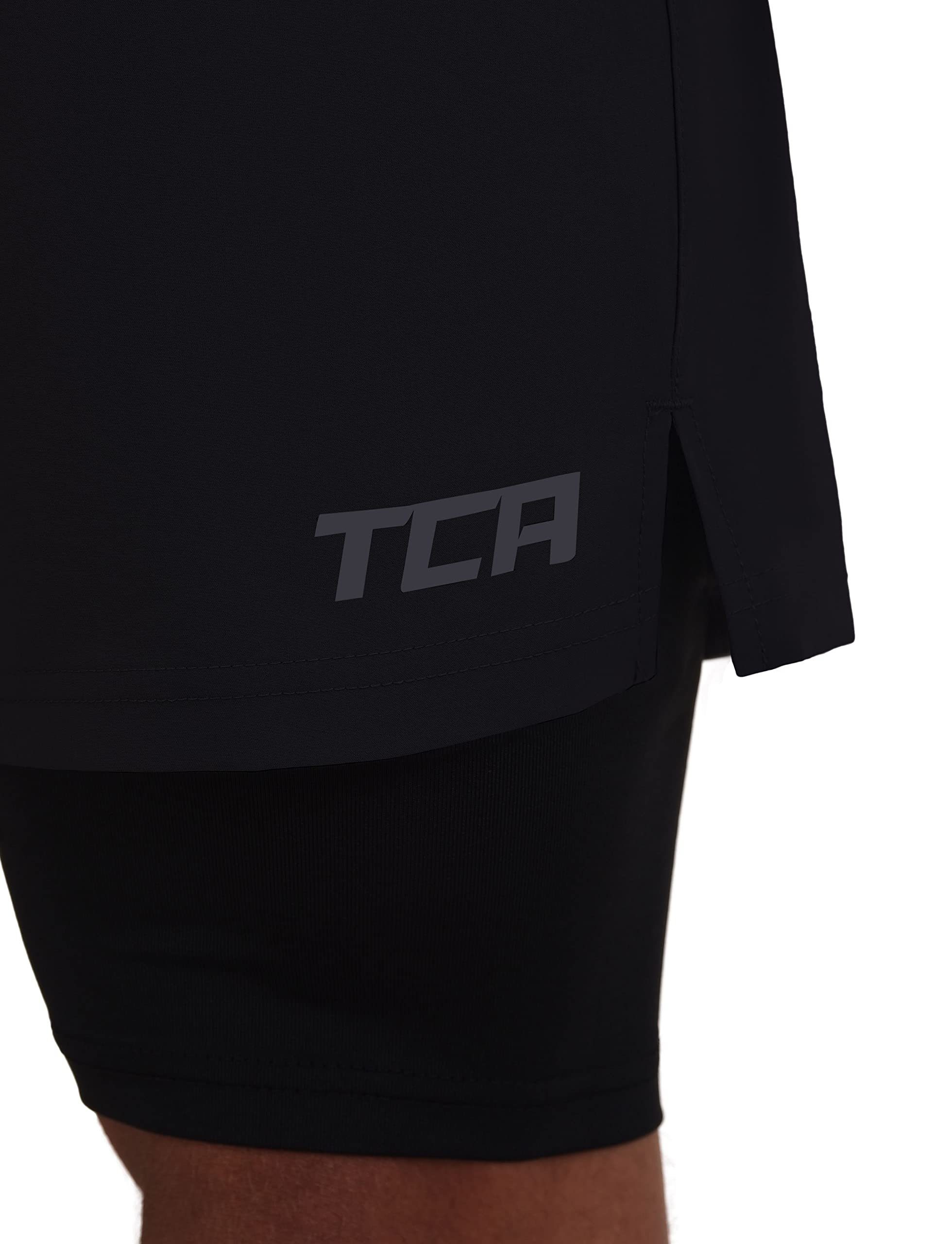 TCA Trainingsshorts TCA Kompressionshose Herren XL 2-in-1 - Schwarz, Laufhose mit