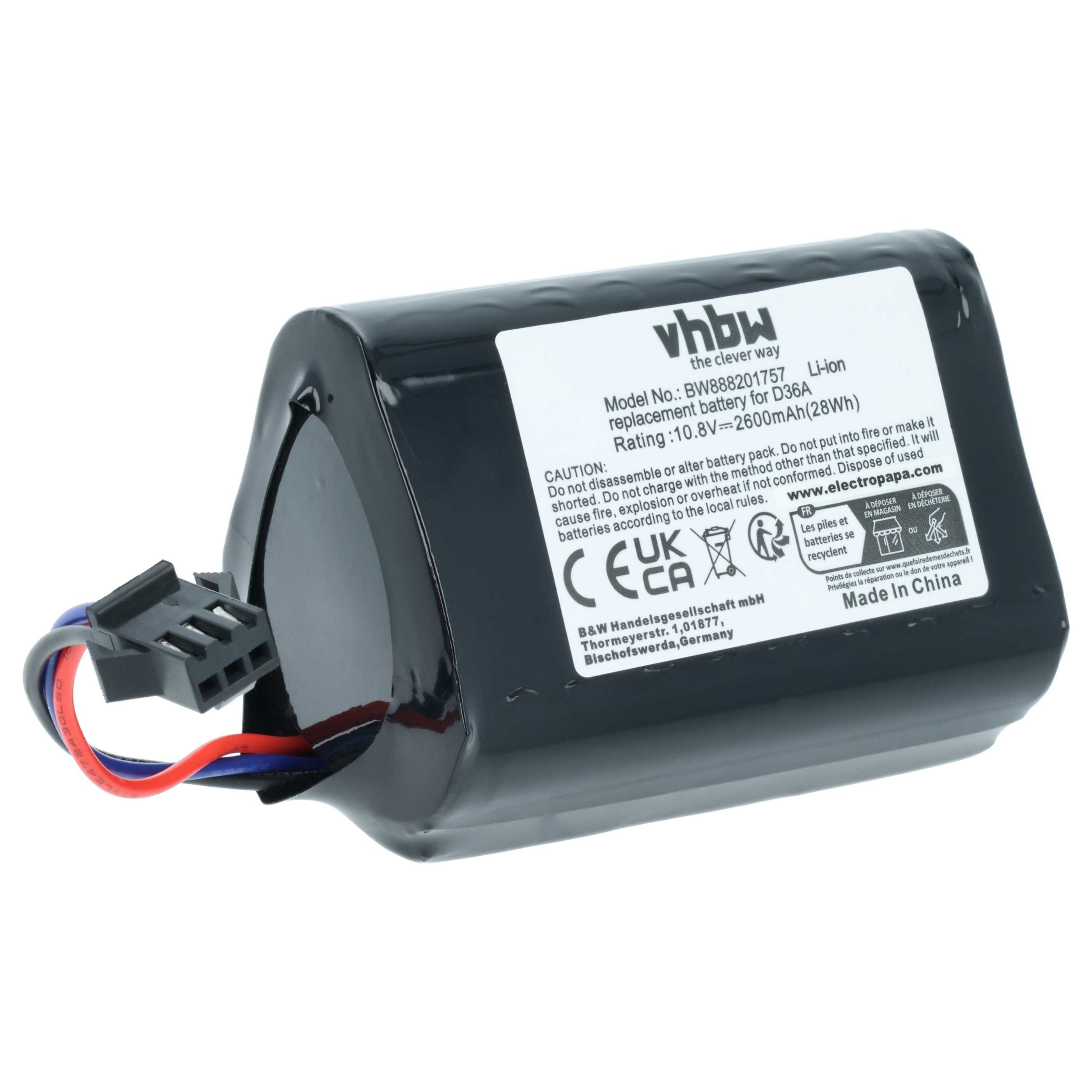 vhbw Akku Ersatz für Ecovacs DA60-Darfon für Staubsauger / Akku-Staubsauger Staubsauger-Akku Akku Li-Ion 2600 mAh (10,8 V, 1 St), Leistungsfähiger Austausch-Akku für Ihren Saugroboter