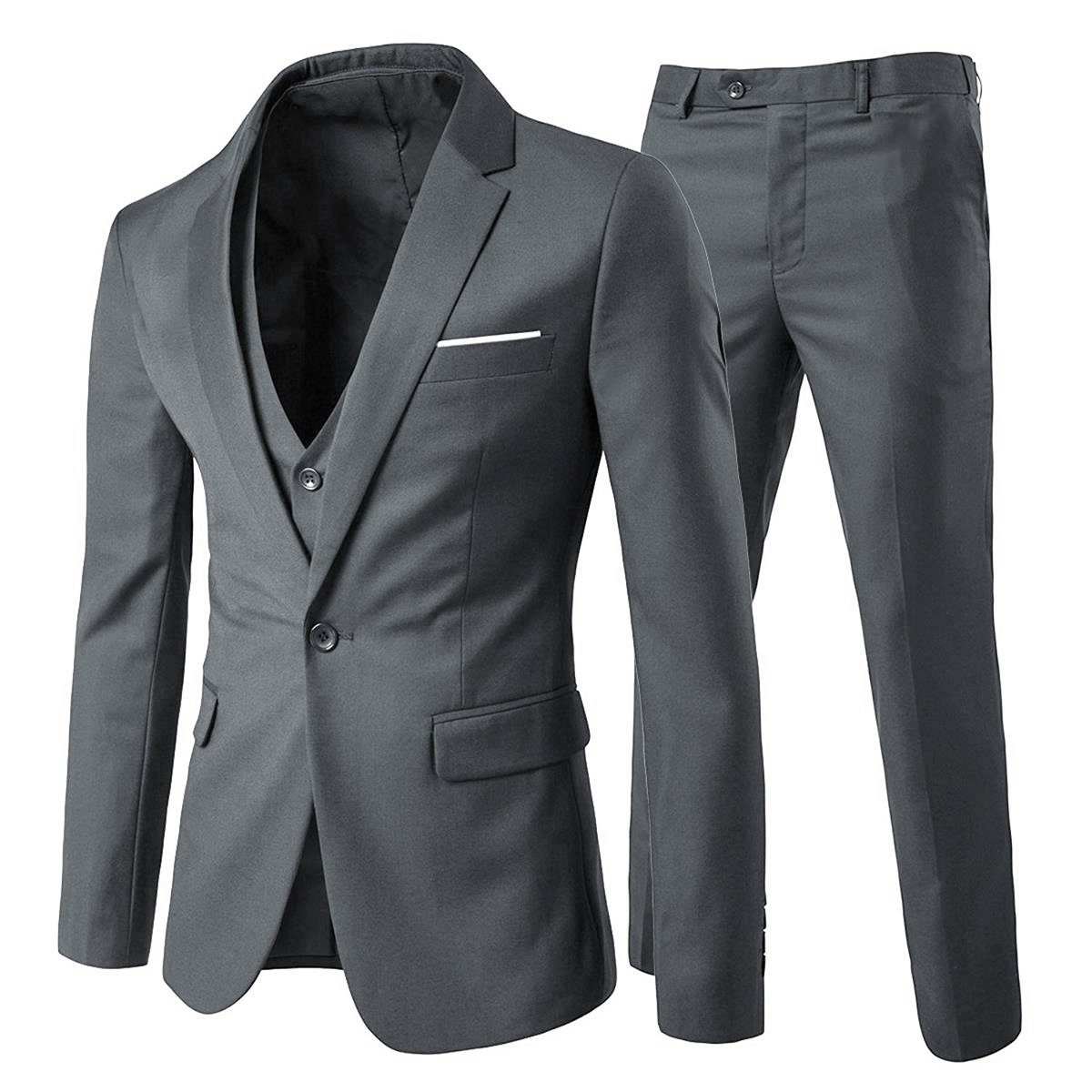 Allthemen Anzug XY03-3P (3 tlg, Sakko & Weste & Hose) Slim Fit Herrenanzug für Business Dunkelgrau