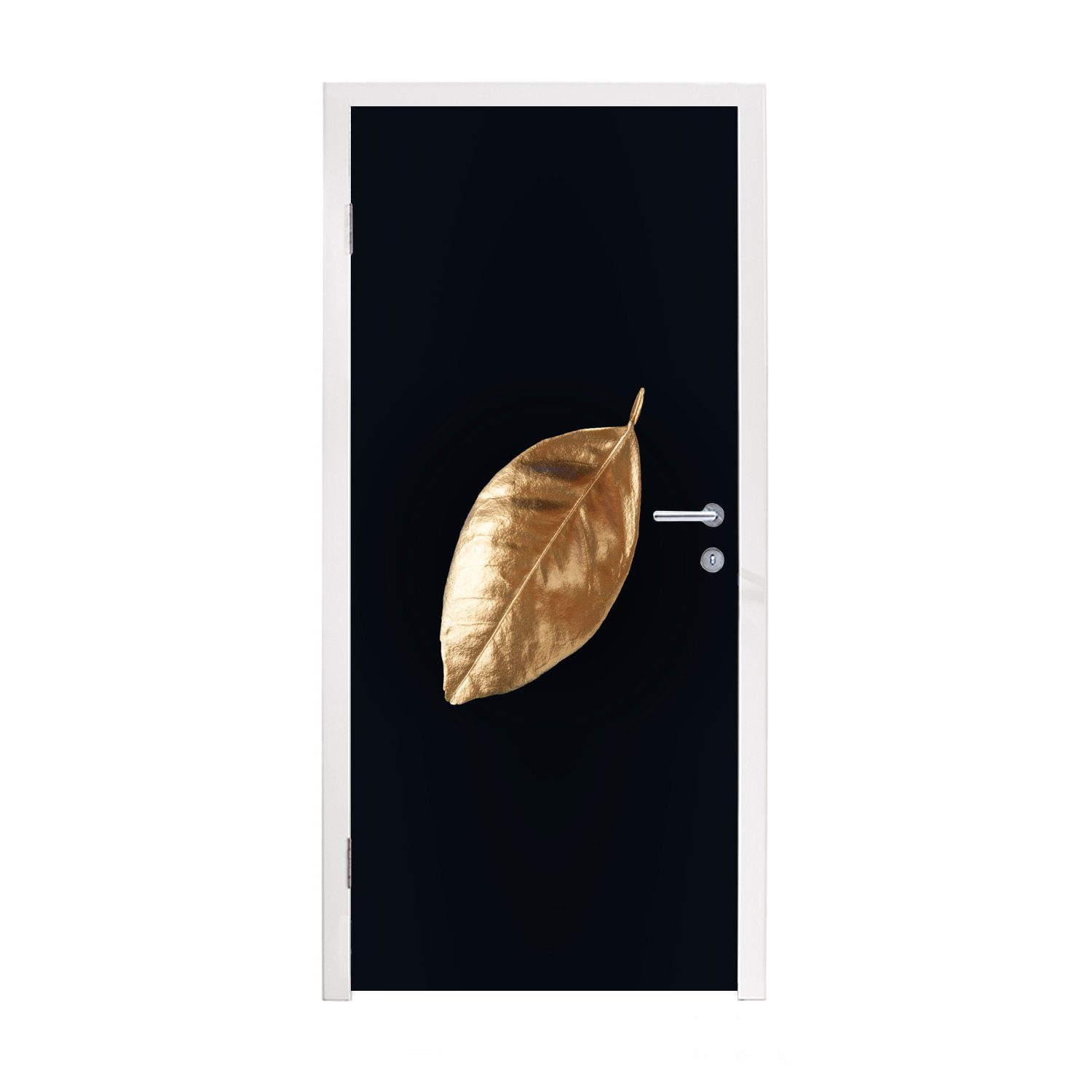 MuchoWow Türtapete Blätter - Schwarz Tür, - - Fototapete Gold St), für (1 Türaufkleber, cm Luxus und 75x205 Natur bedruckt, Pflanzen, Matt, 