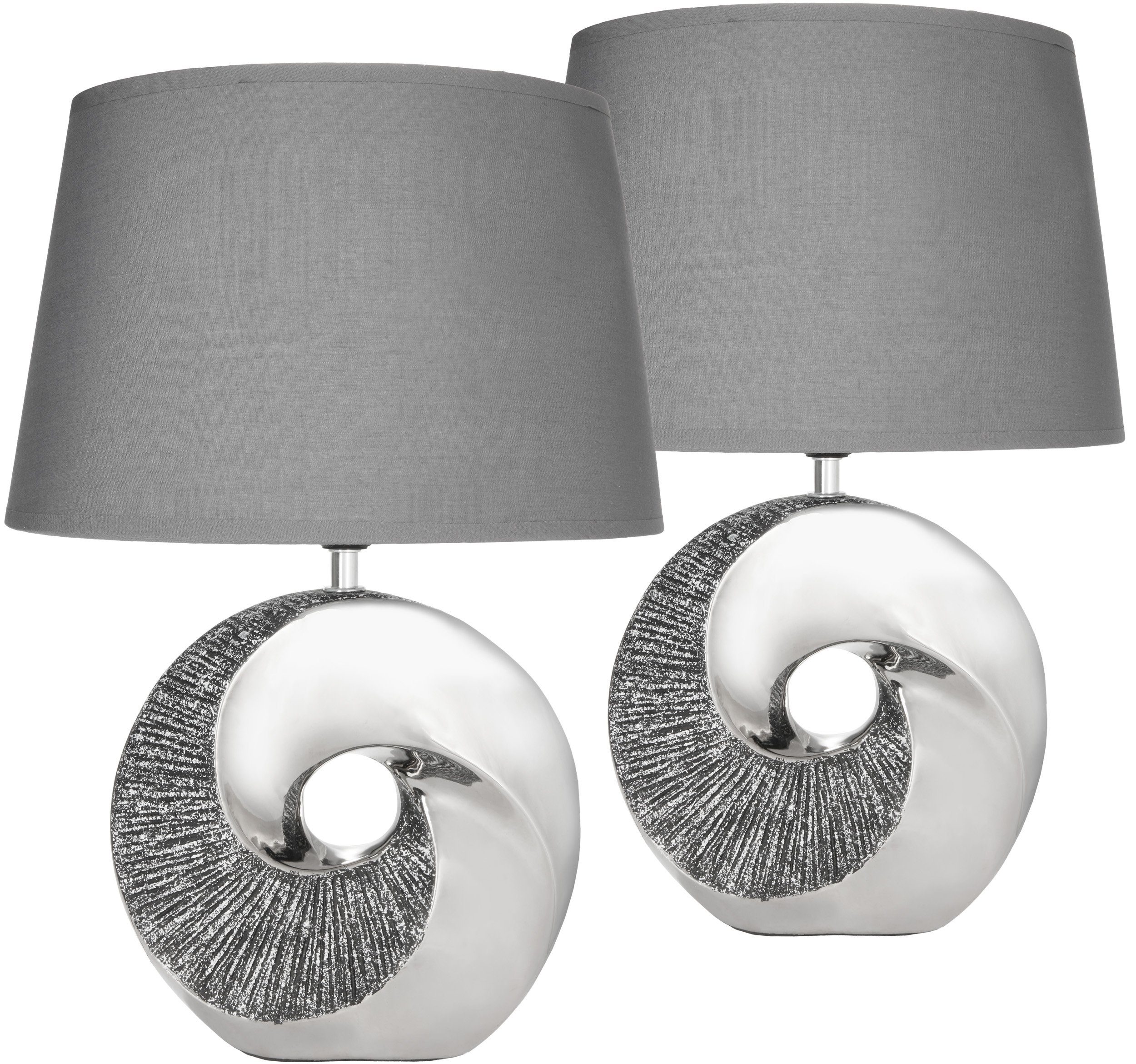 BRUBAKER Nachttischlampe 2er Set Tischlampe Stein Ring Silber, ohne Leuchtmittel, 2x Moderne Настольные лампы mit Keramikfuß, Höhe 42,5 cm