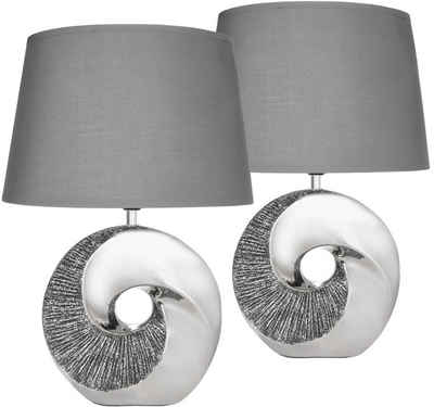 BRUBAKER Nachttischlampe 2er Set Tischlampe Stein Ring Silber, ohne Leuchtmittel, 2x Moderne Tischleuchten mit Keramikfuß, Höhe 42,5 cm