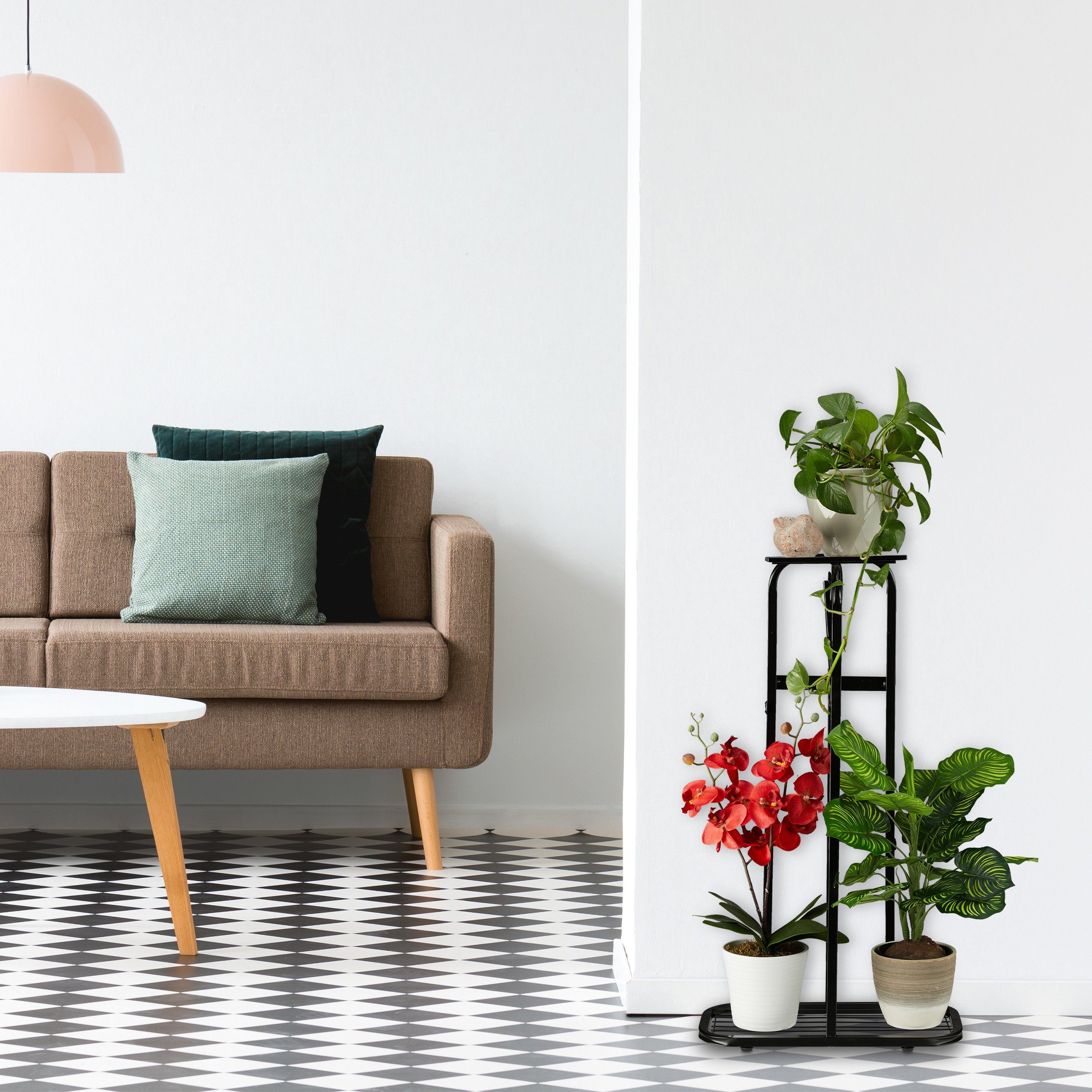 relaxdays Blumenständer Metall Blumentreppe 4 Etagen, schwarz