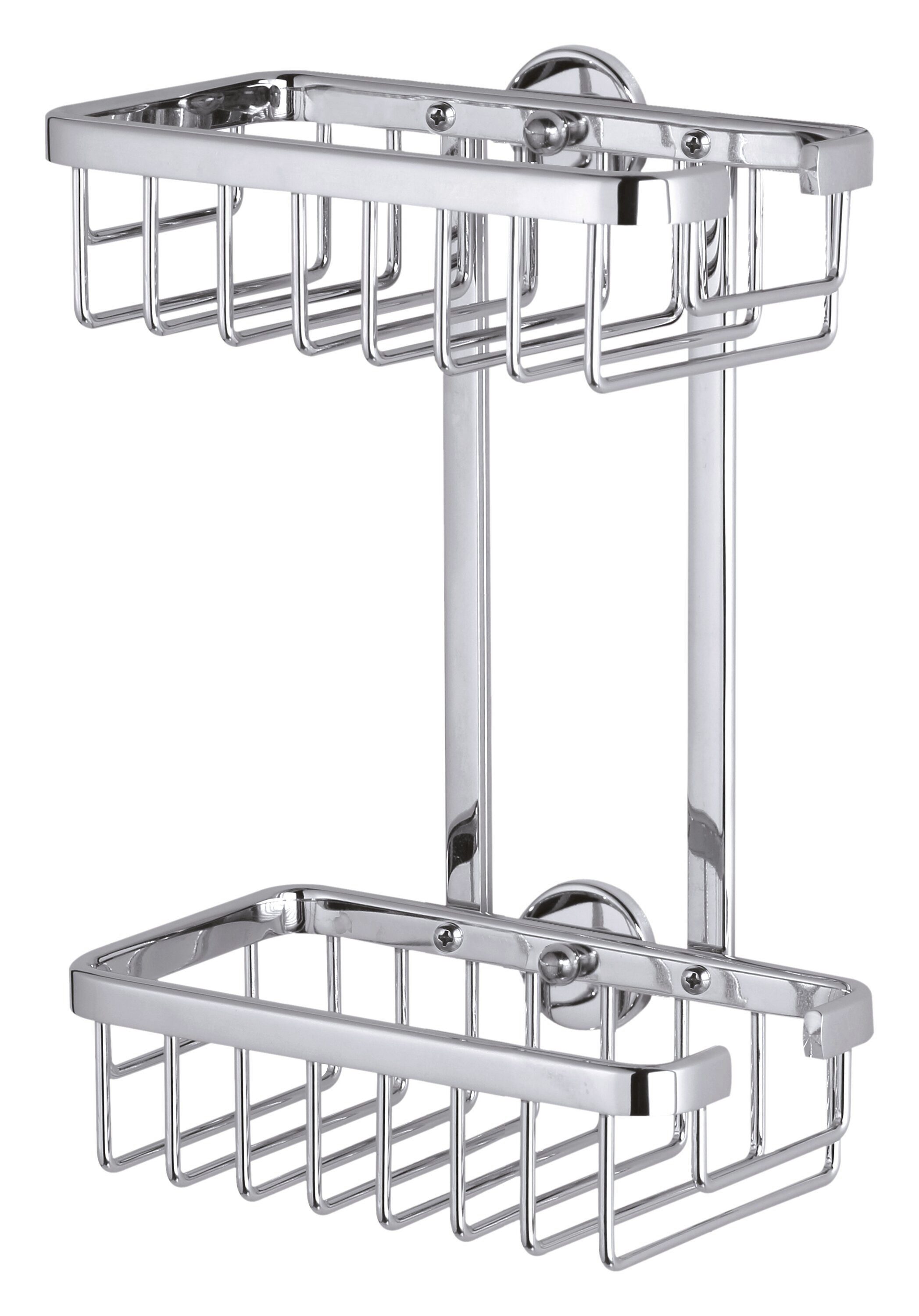 tesa Duschablage ALUXX Duschablagekorb ohne Bohren - 26,0 cm : 18,0 cm : 10,7 cm, Packung 1-tlg., selbstklebendes Hängeregal für die Dusche - chrom - silber glänzend