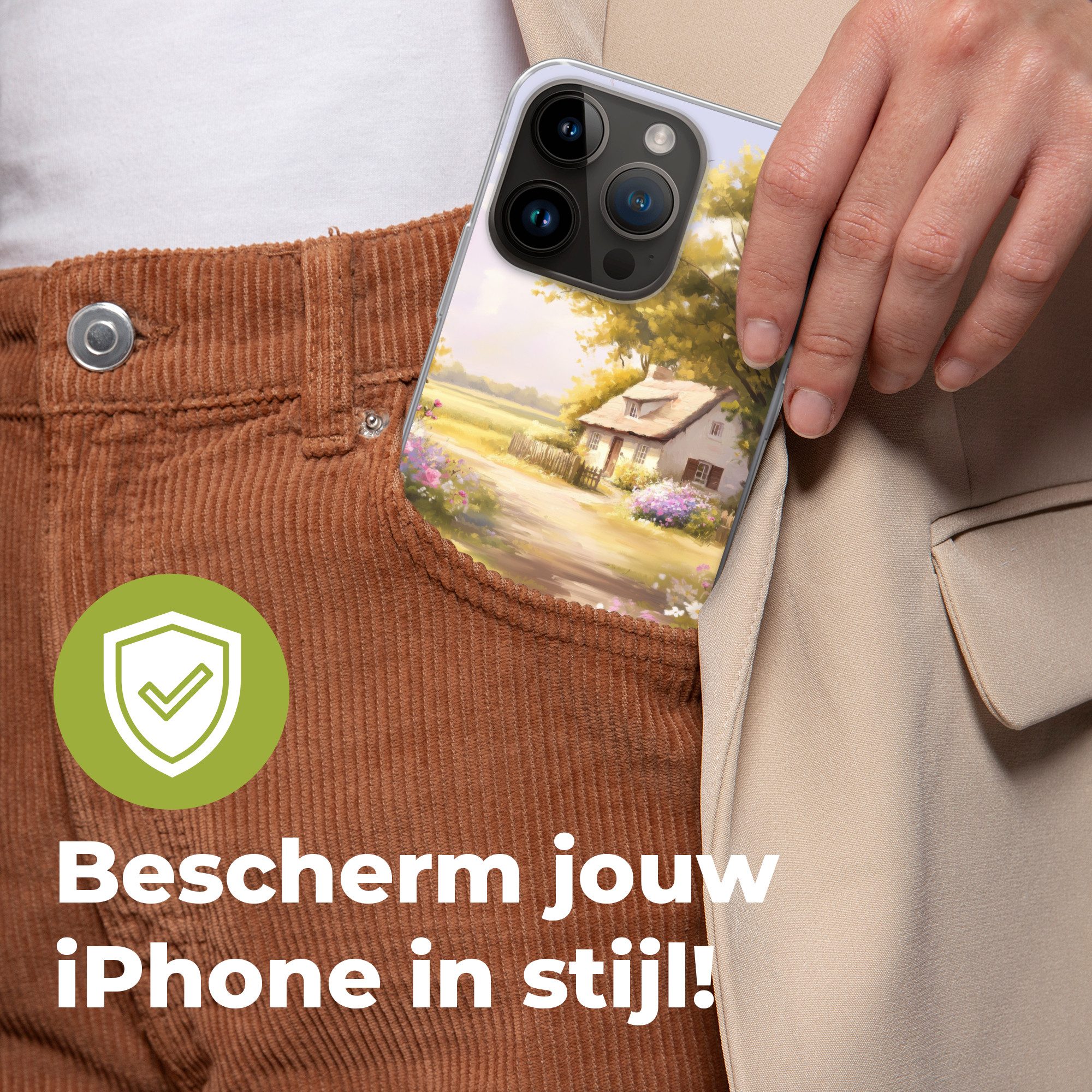 MuchoWow Handyhülle für Apple iPhone 14 Pro Landhaus - Holz - Blumen, Smartphone-Bumper, Print, Handy Schutzhülle Dünn