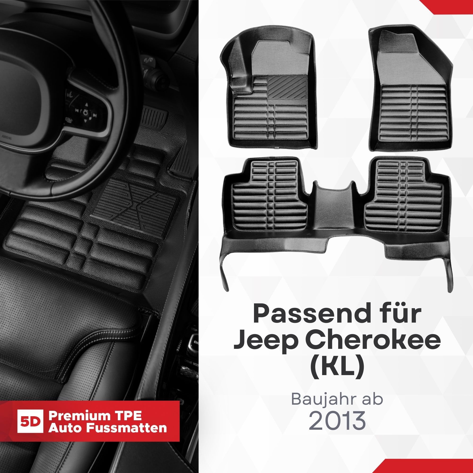 fussmattenprofi.com Auto-Fußmatte 5D Premium Auto Fußmatten TPE Set für Jeep Cherokee (KL) ab 2013 (1 St), für Jeep Jeep Cherokee