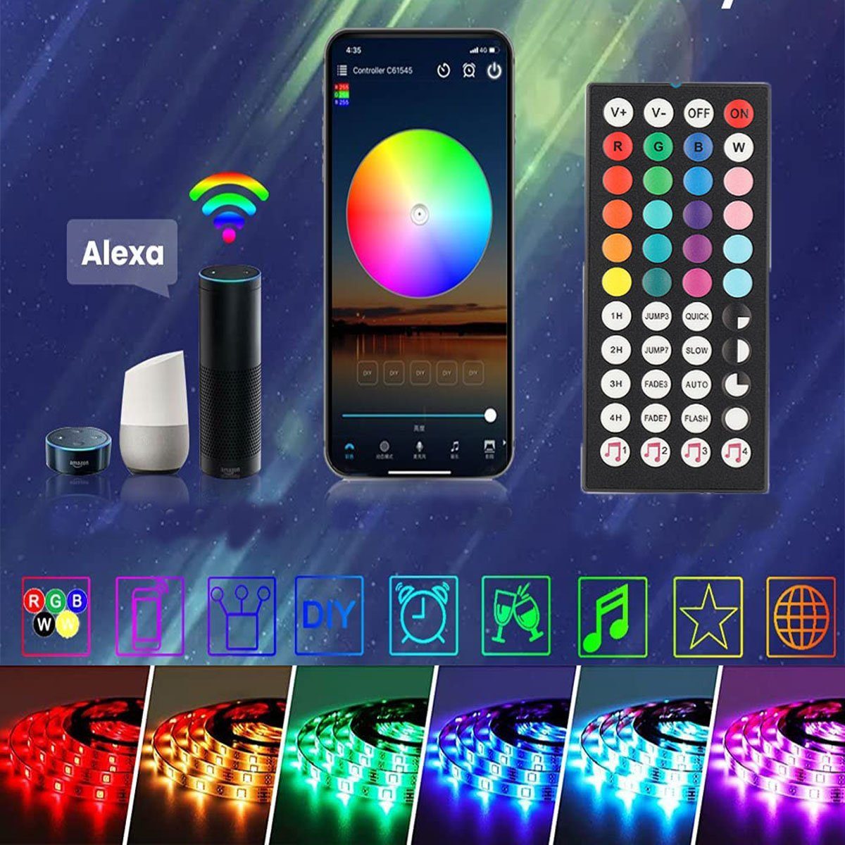 Band Sync LED Band Google -300 LED LEDs Dimmbar, Farbwechsel App-steuerung, 10M RGB Stripe für LED Streifen, Musik Alexa und oyajia Assistant Lichter, 5m/10m WIFI LED