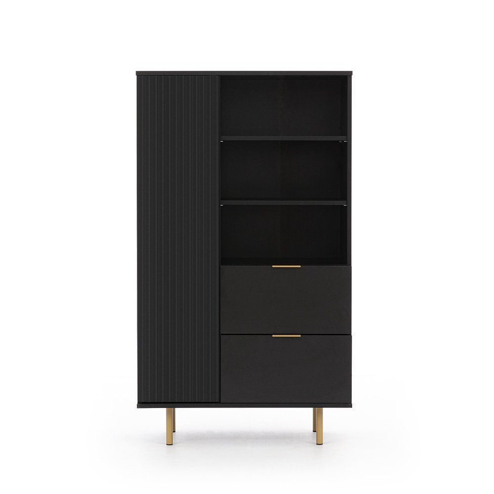 Lomadox Highboard NADOR-132, in matt schwarz, goldfarbene Metallgriffe und günstig online kaufen