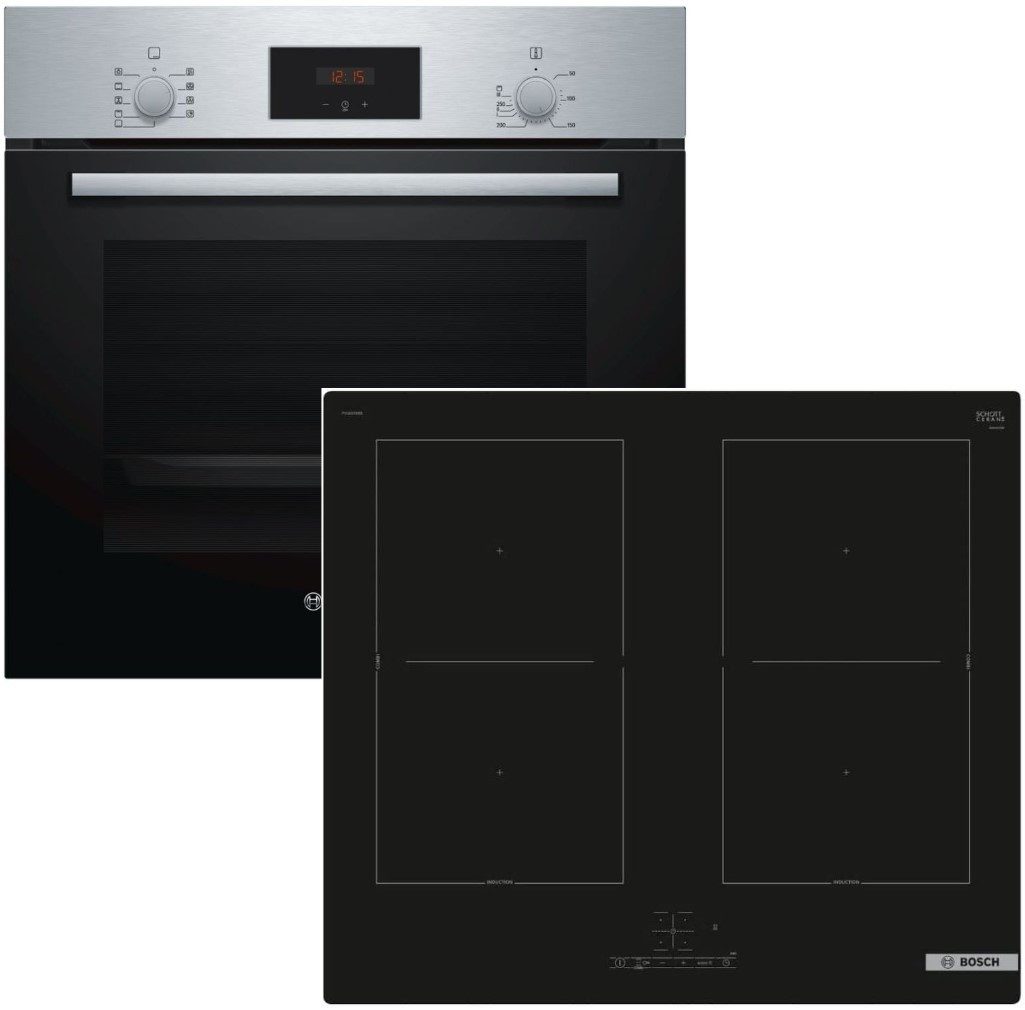 BOSCH Backofen-Set mit Induktionskochfeld Teleskopauszug versenkbare Knöpfe autark 60 cm
