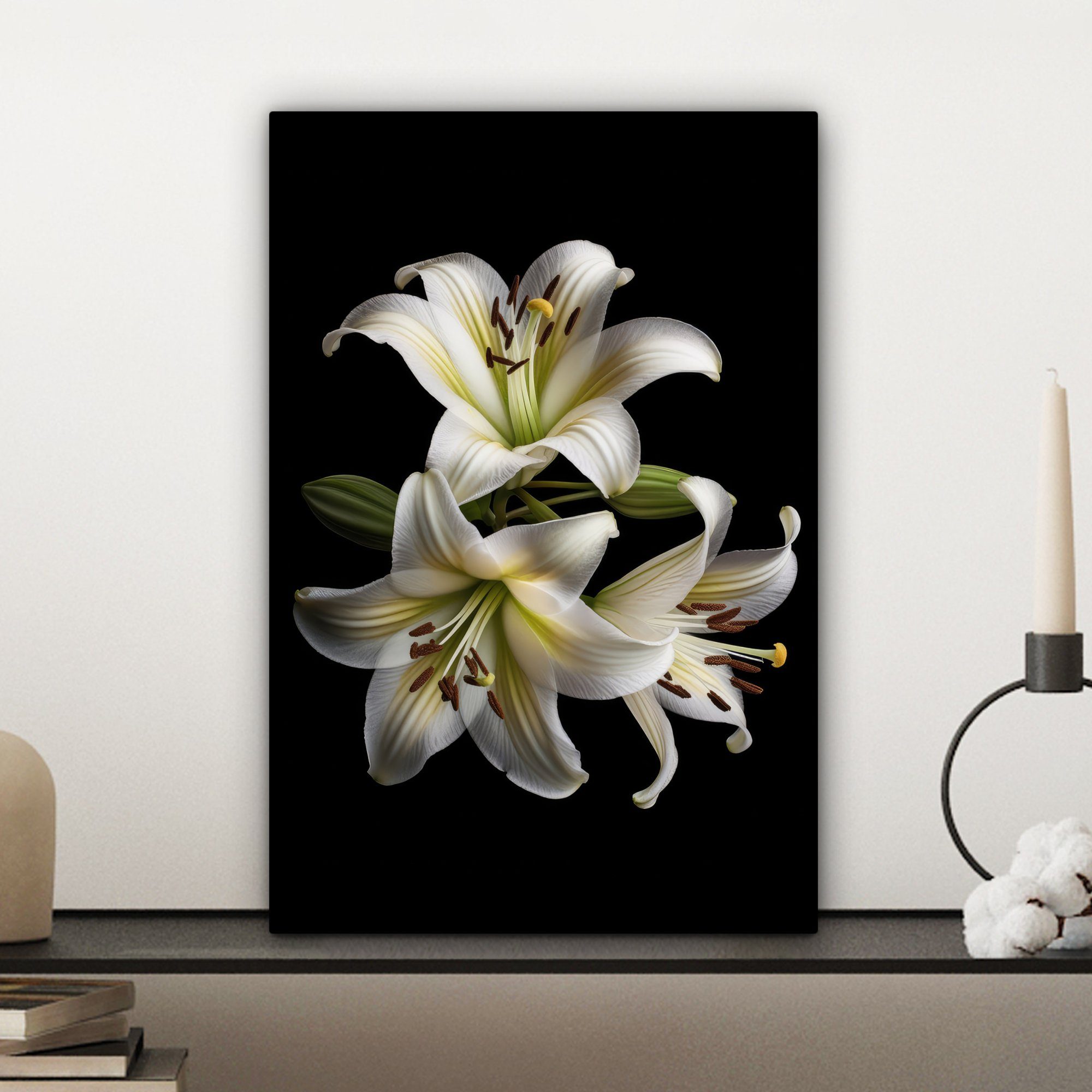 St), - Weiß bespannt Gemälde, Leinwandbild Lilie - - OneMillionCanvasses® Natur 20x30 inkl. Zackenaufhänger, Botanisch, Leinwandbild cm Blumen - fertig (1