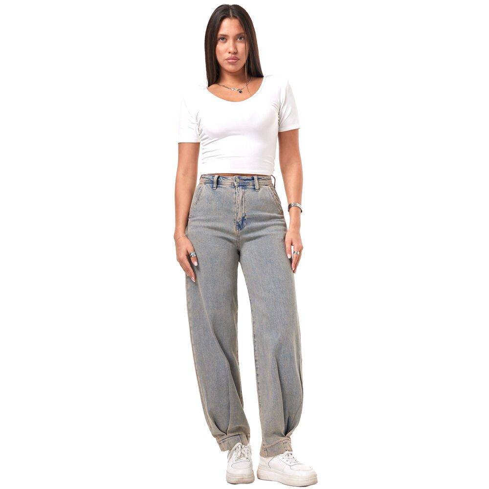 Ital-Design Slouchy Jeans Lässige Denim Jeans für Damen – Bequeme Trendmode (90727765) Used-Look Stretch High Waist Jeans in Blau