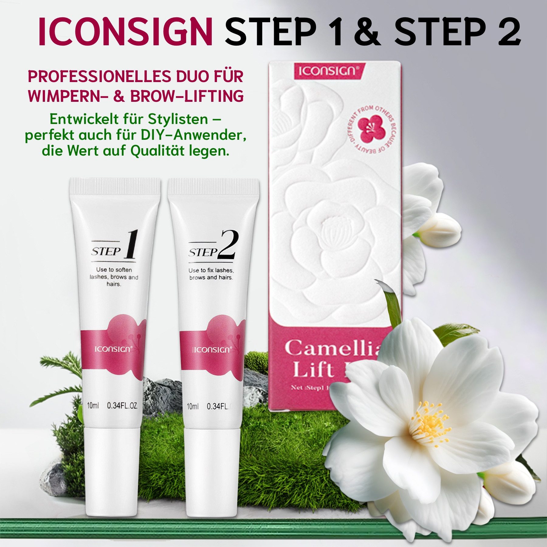 Iconsign Einzelwimpern Wimpernlifting Set Augenbrauen Lifting Set Wimpernlaminierung Camellia, Wimpernlifting, Wimpernlaminierung, Augenbrauenlifting