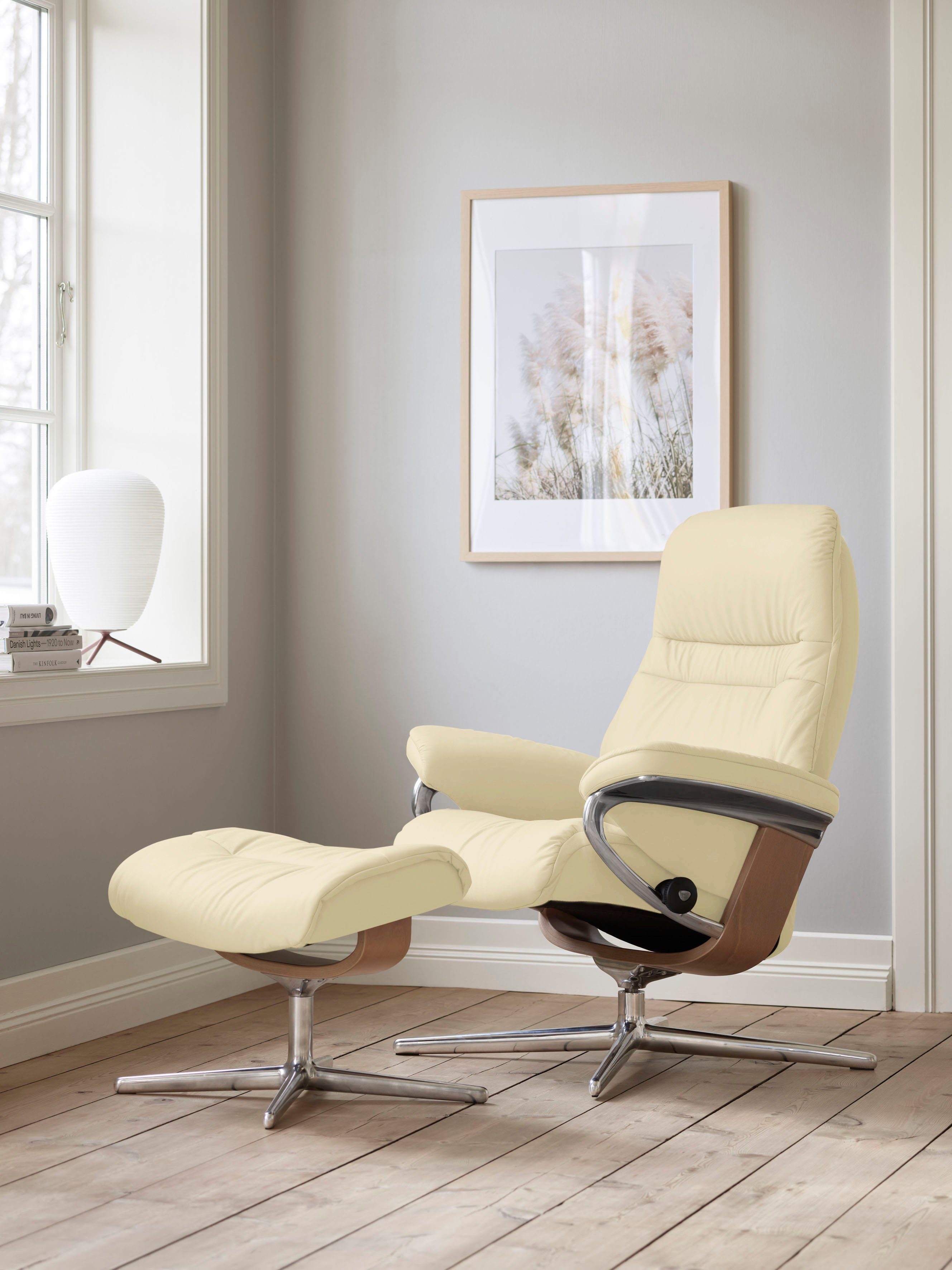 Stressless® Relaxsessel Sunrise (Set, Relaxsessel mit Hocker), mit Hocker, mit Cross Base, Größe S, M & L, Holzakzent Eiche
