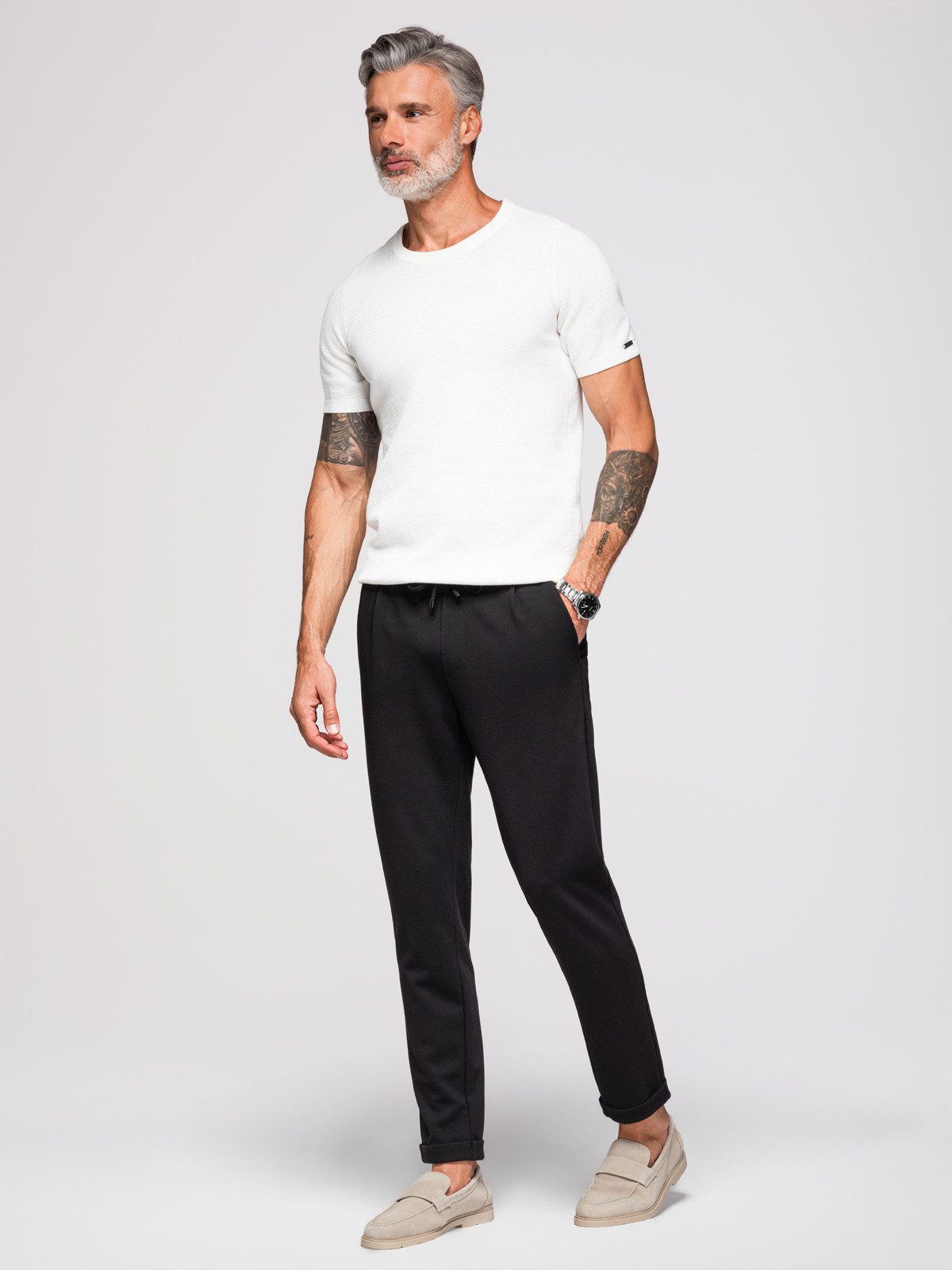OMBRE Chinohose Herrenhose aus Piqué-Strick mit verstellbarem Bund – Bild 2 von 5