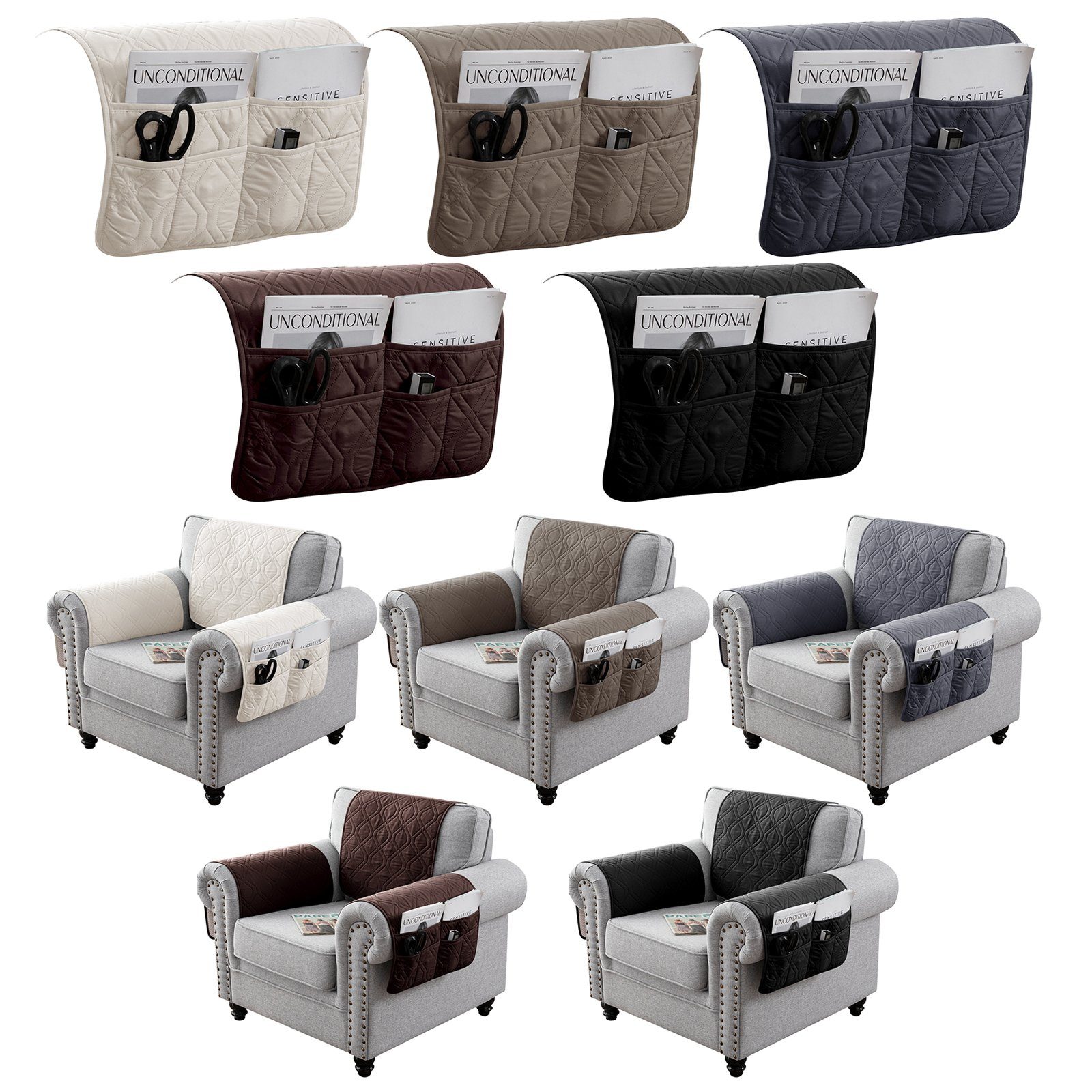 BTTO Sesselschoner Hussen Sessel Armlehnenschoner mit Aufbewahrungstasche Sesselhussen, 1 / 3 er-Pack, 46 x 89 cm,Wasserdicht,5 Farbe