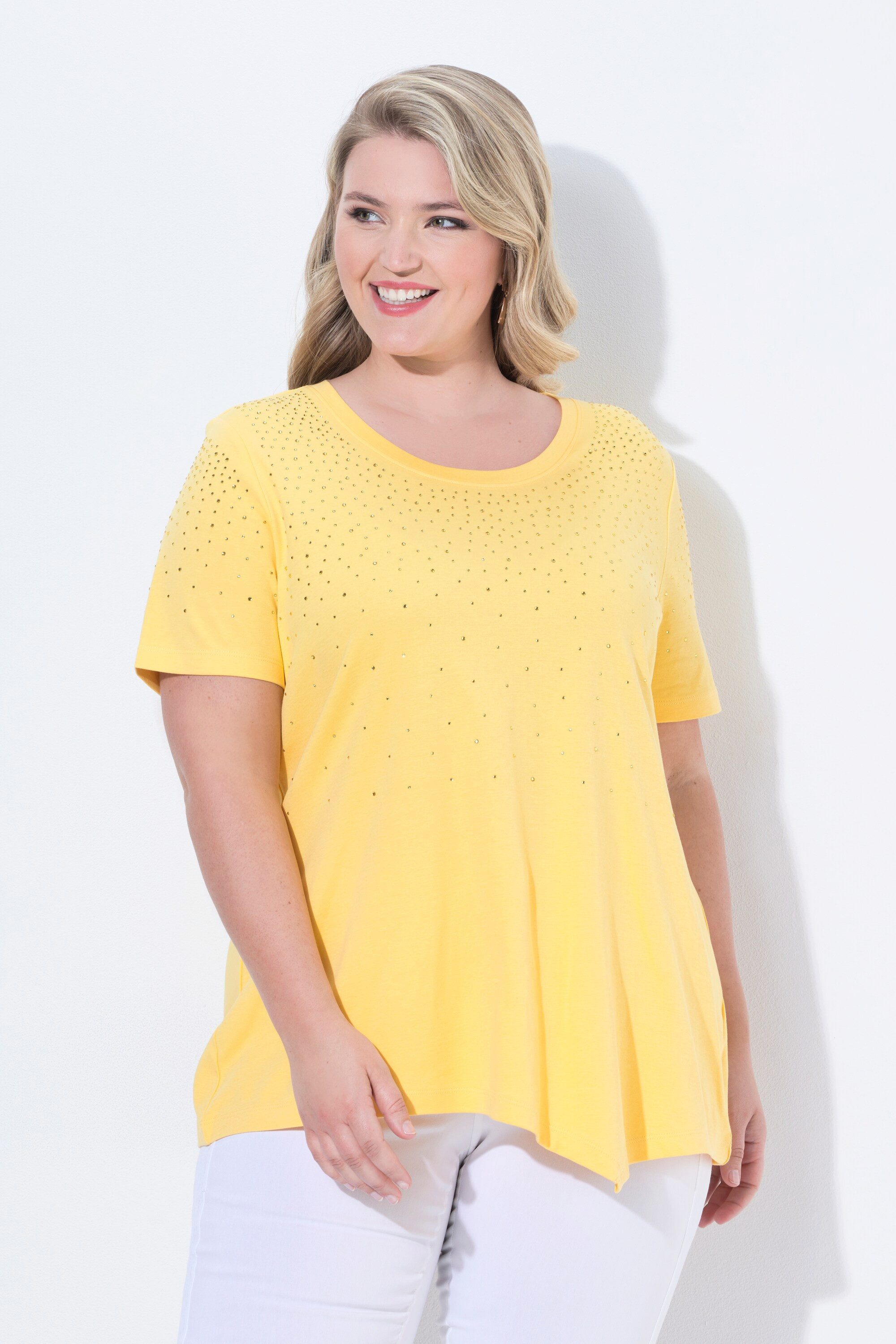 MIAMODA T-Shirt T-Shirt A-Linie Zipfelsaum Glitzer Ziersteinchen