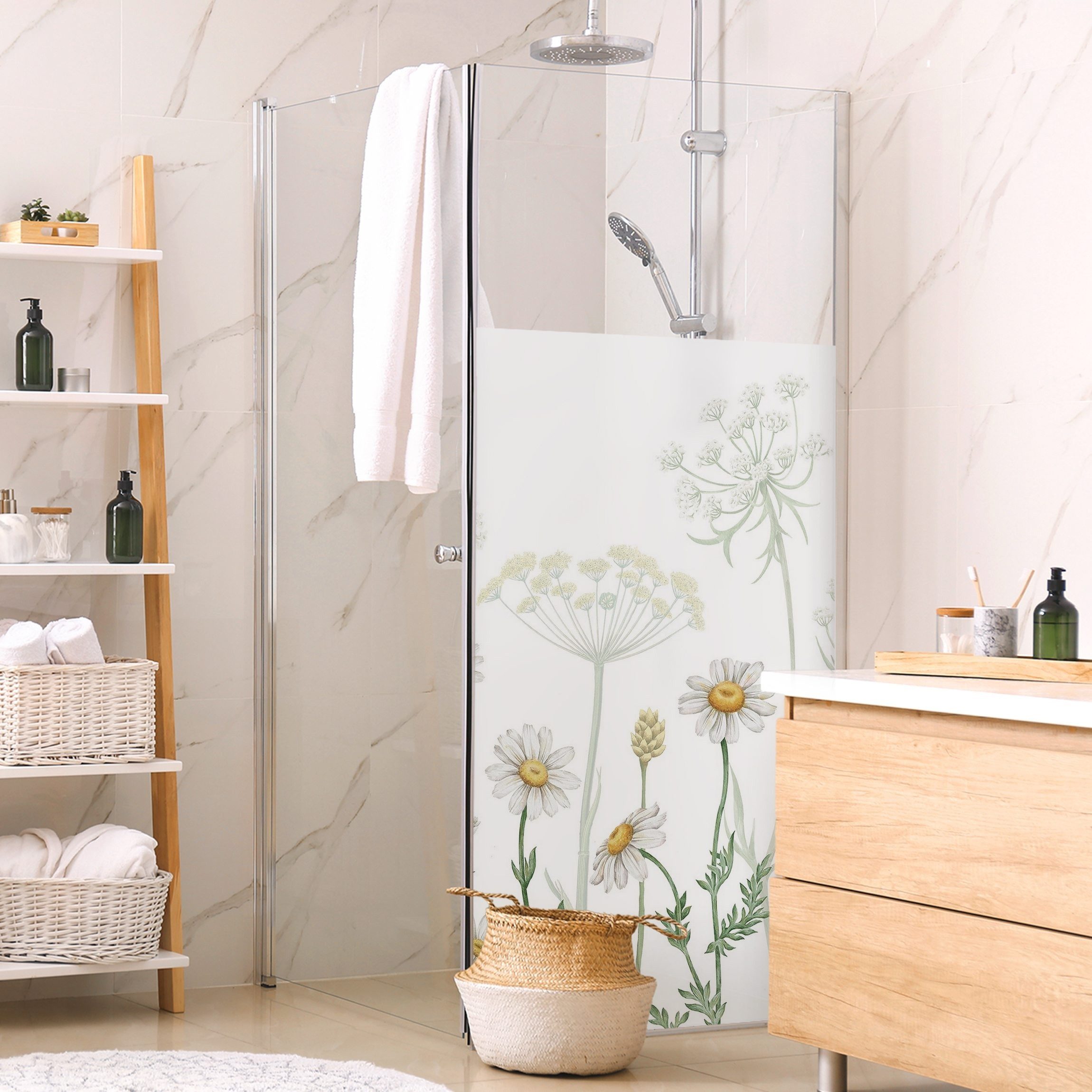 Bilderdepot24 Fensterfolie Dusche blickdicht statisch haftend Blumen- und Blütenmotiv Schafgarbe, blickdicht, Statisch haftend, blickdicht, wasserfest, wiederverwendbar, ablösbar