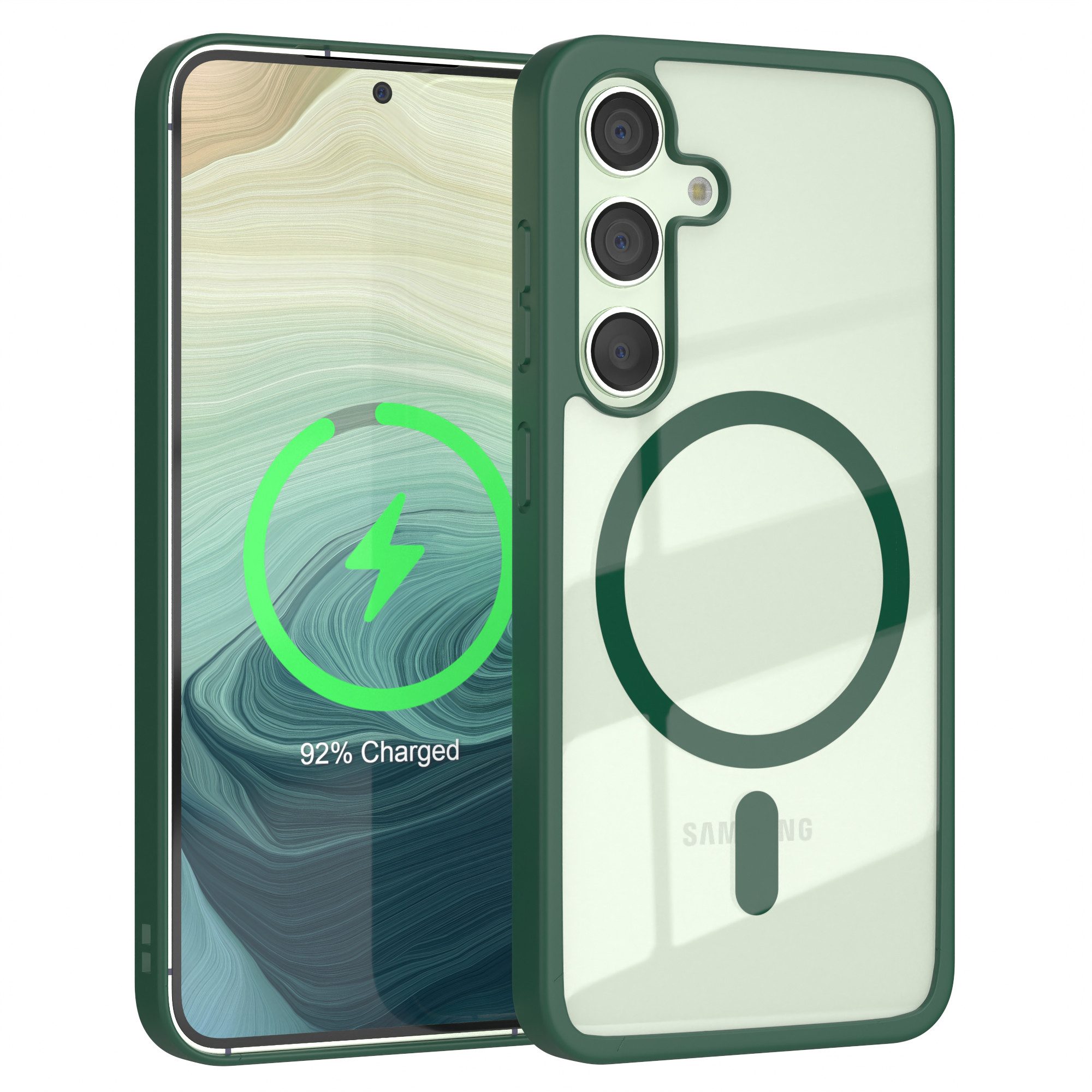 EAZY CASE Handyhülle Transparente Hülle mit MagSafe Samsung Galaxy S24 6,2 Zoll, TPU Hülle, flexibel, Clear Case Silikonhülle anti-kratz Backcover Grün