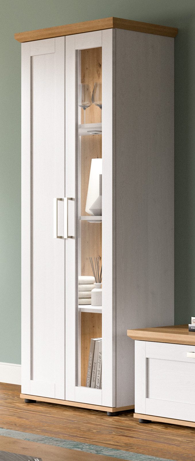 Inn.Furn Standvitrine Mirano (Vitrine in weiß Lärche und Artisan Eiche, 2-t günstig online kaufen