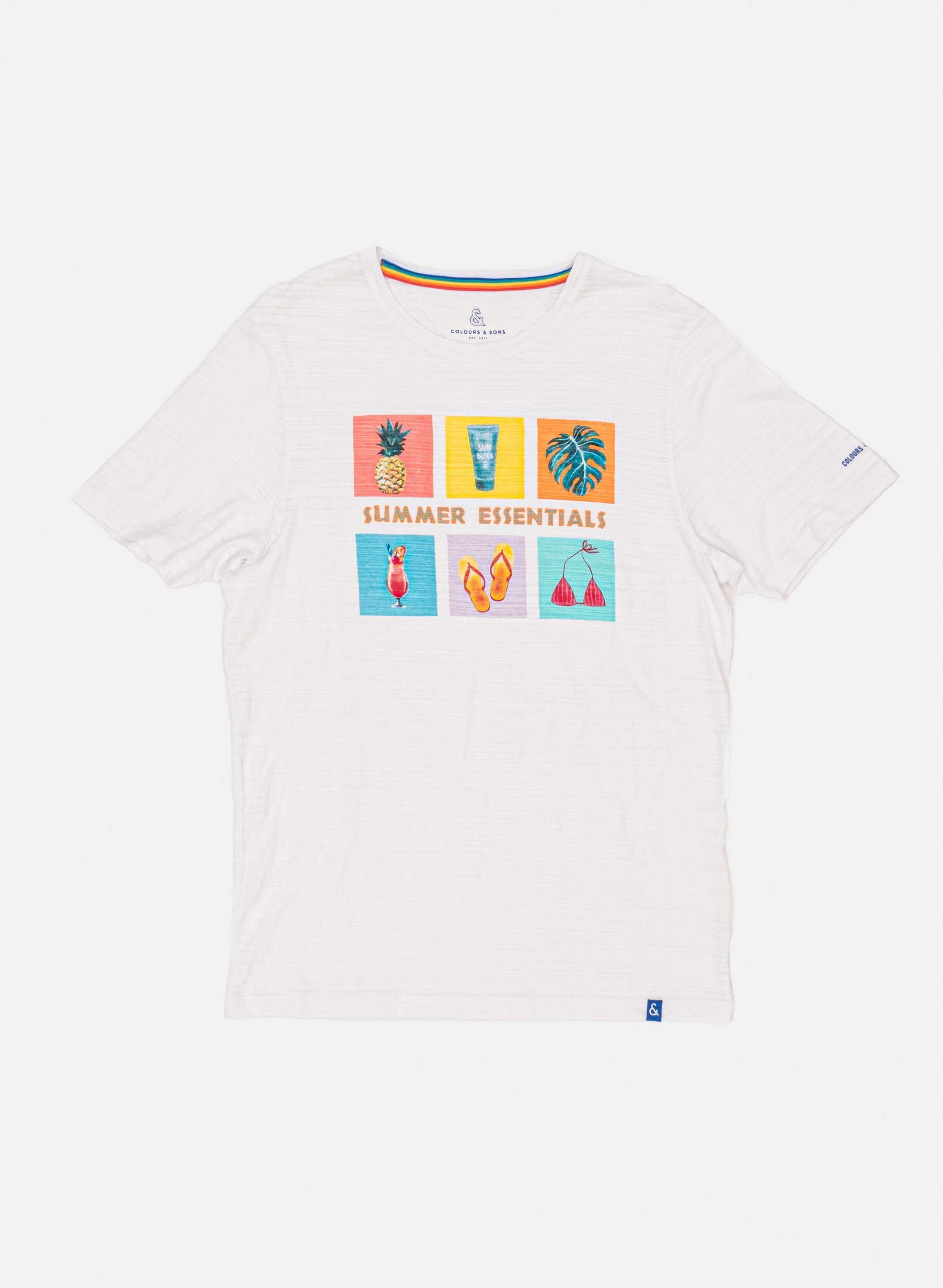 Herren Shirts colours & sons T-Shirt T-shirt, Rundhals, Brustprint (Summer Essentials), Weiß, Nr.9121-402-49