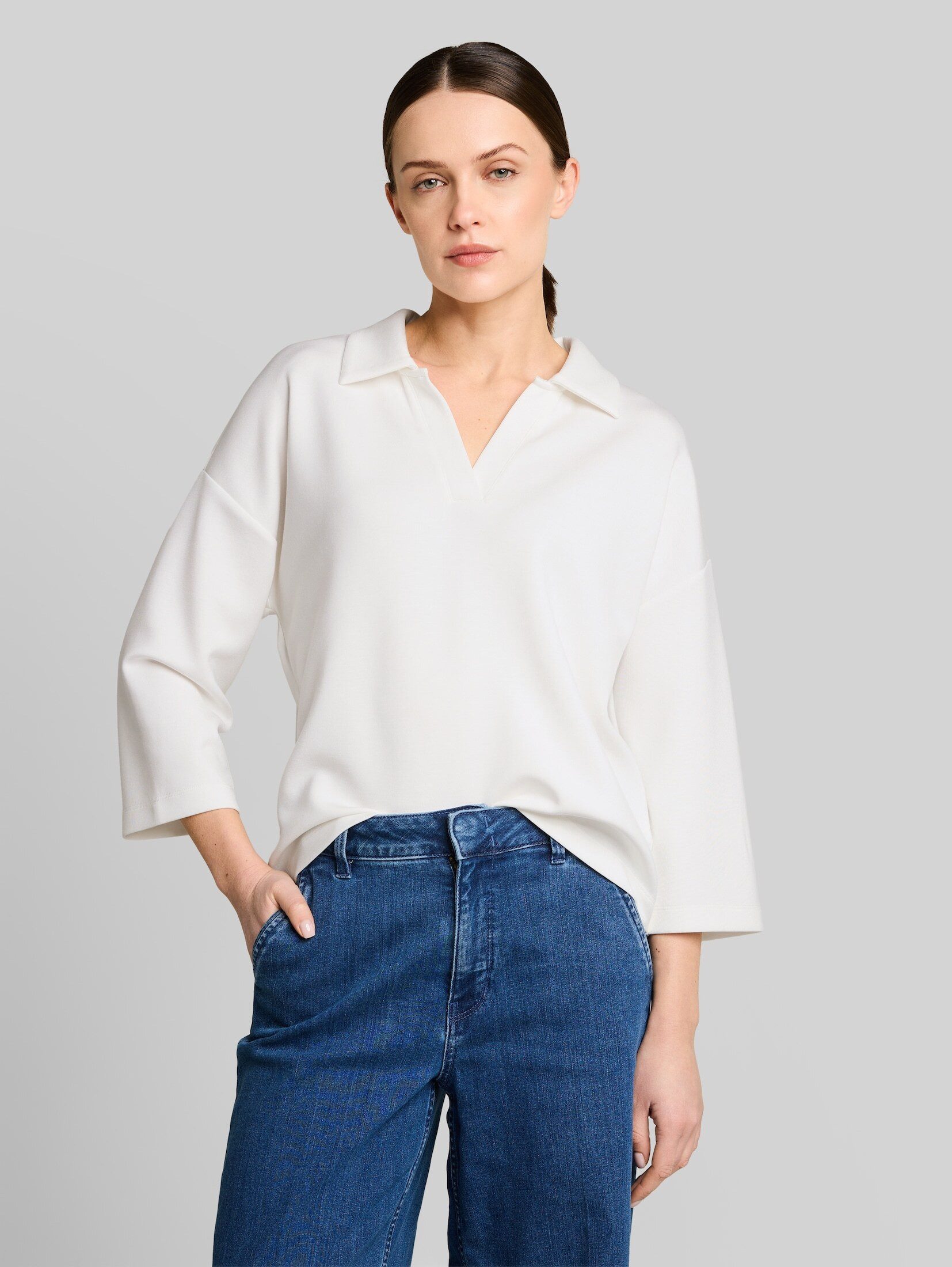 Tom Tailor 3/4-Arm-Shirt T-Shirt Loose Fit Scuba Langarmshirt mit Polokragen