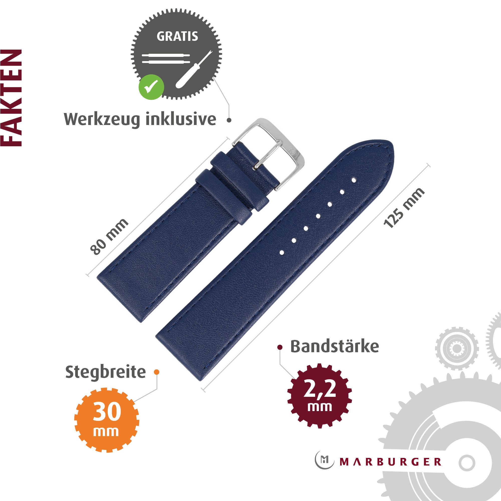 MARBURGER Uhrenarmband 30mm Leder