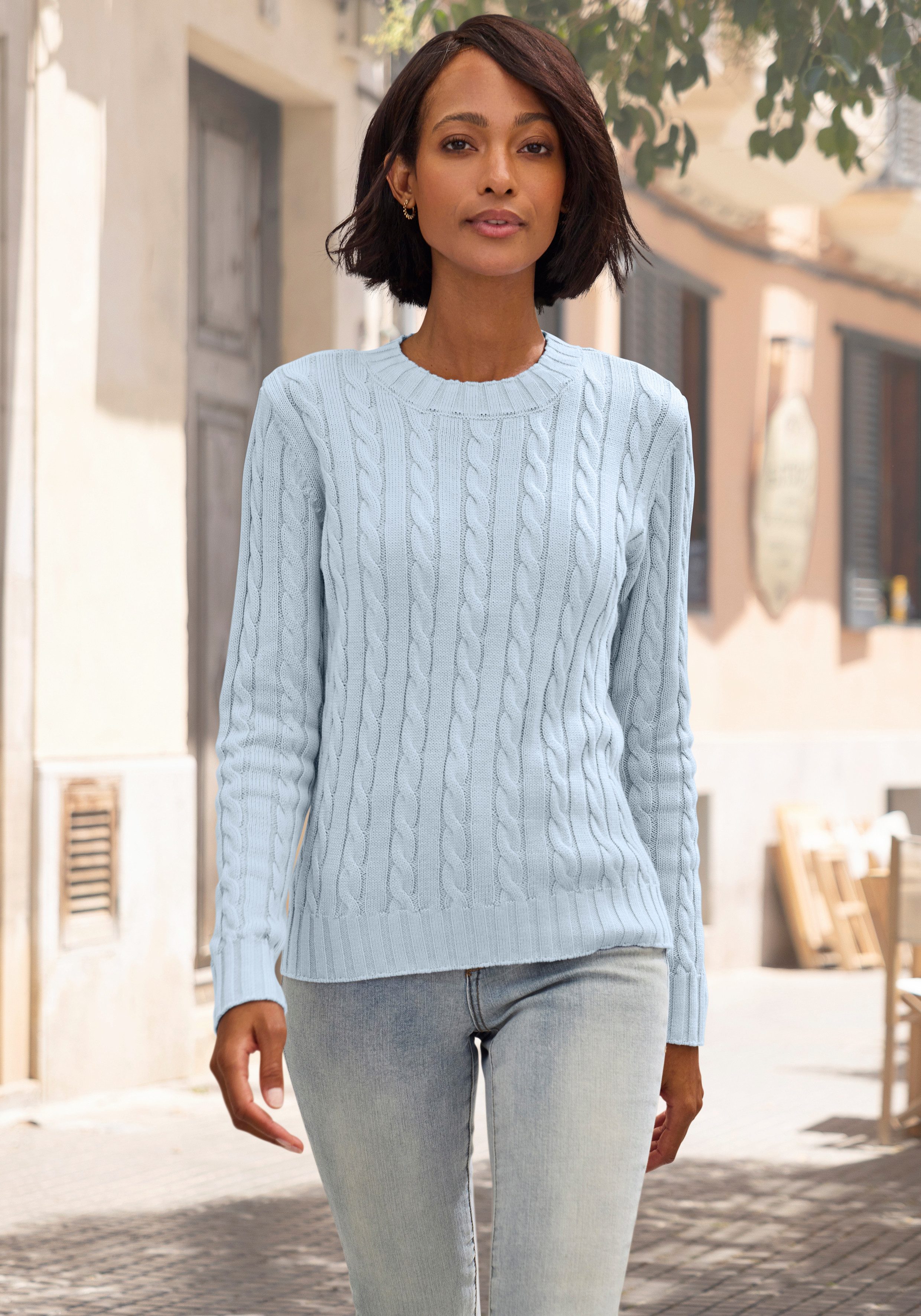 LASCANA Rundhalspullover mit Zopfstrickmuster, gemütlicher Strickpullover, klassisch