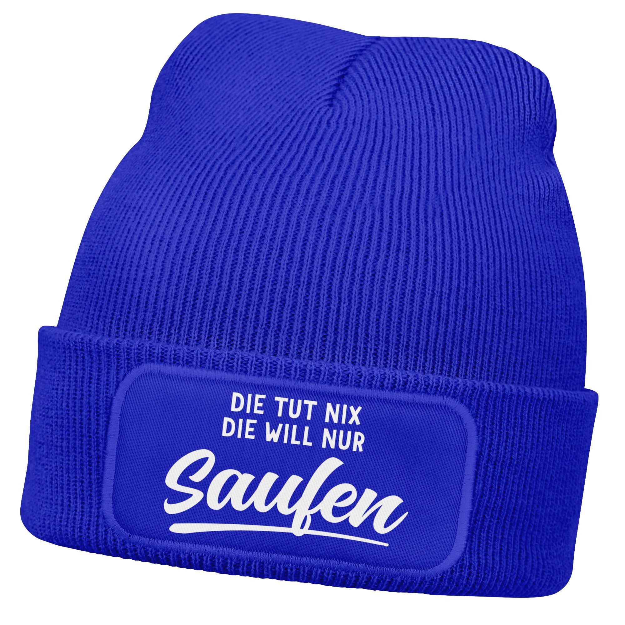 Strickmütze Damen Beanie mit Patch Strickmütze mit Spruch Lieblingsgetränk Party