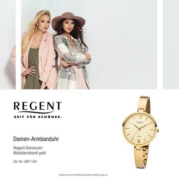 Regent Quarzuhr Regent Damen Uhr F-1146 Metall Quarzwerk, (Analoguhr), Damen Armbanduhr rund, mittel (ca. 34mm), Metallarmband