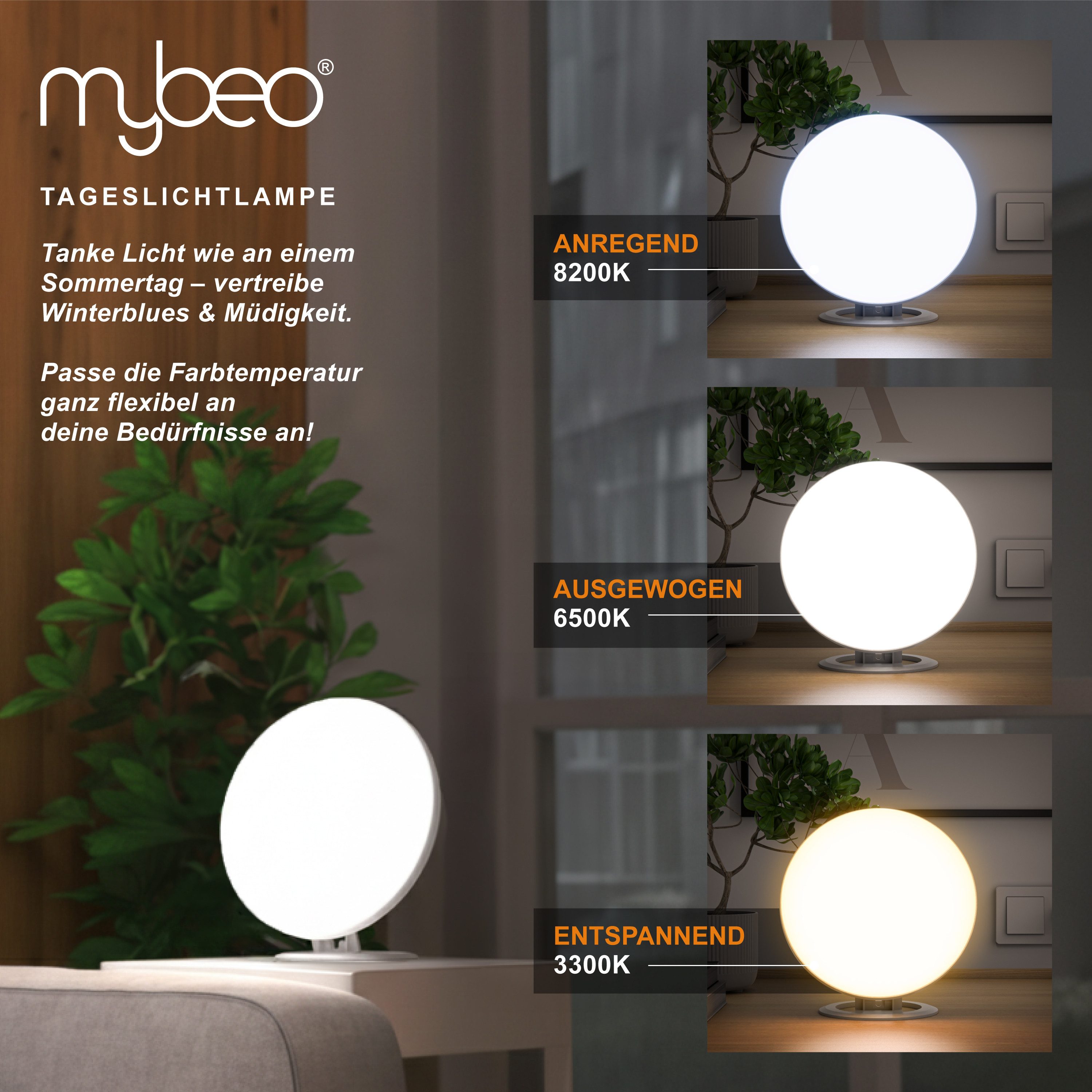 MyBeo Tageslichtlampe LED Lichttherapielampe, Tageslichtleuchte mit Standfuß, Lichtdusche, Dimmfunktion, verschiedene Lichtmodi, LED fest verbaut, Neutralweiß,  – Bild 5 von 5