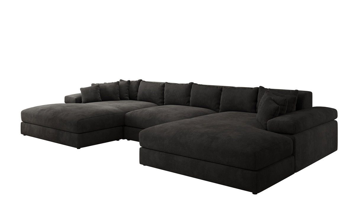 Luxusbetten24 Sofa Designer Sofa Bernardo U in Cord, mit breiter Ottomane