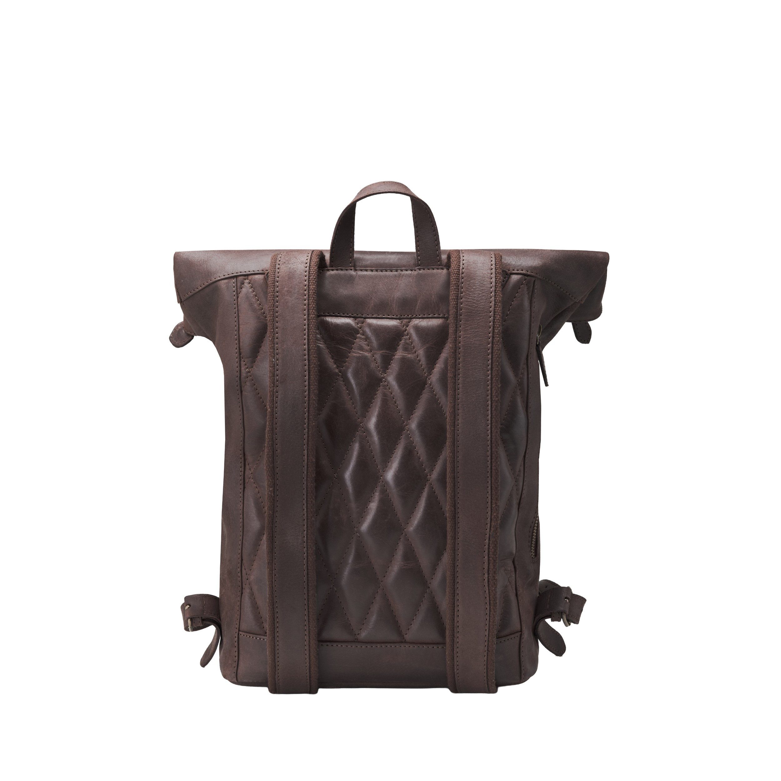 DRAKENSBERG Tagesrucksack Roll-Top »Paula« Dunkel-Braun, Damen, eleganter Kurier-Rucksack aus Leder mit 15" Laptopfach