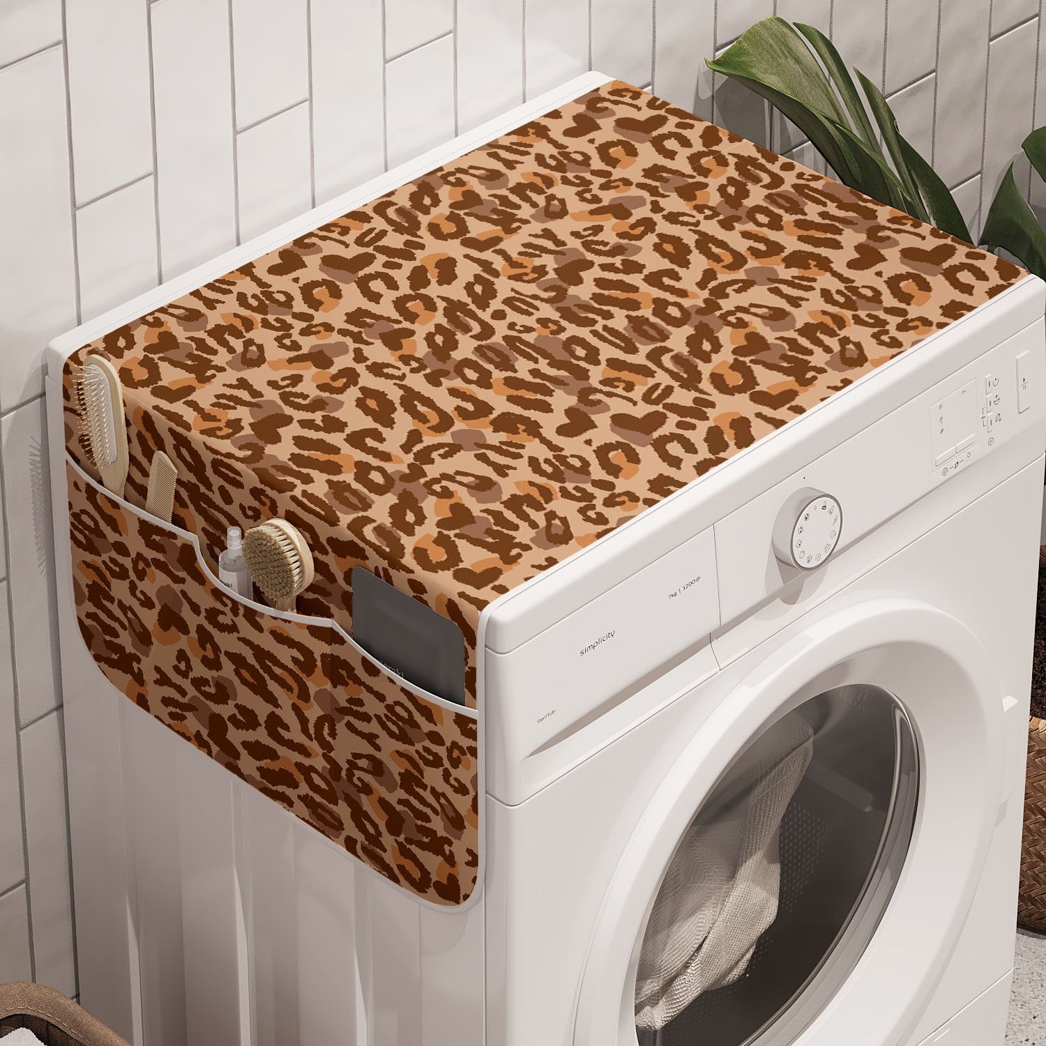Abakuhaus Badorganizer Anti-Rutsch-Stoffabdeckung für Waschmaschine und Trockner, Tierdruck Safari Pattern Hearts