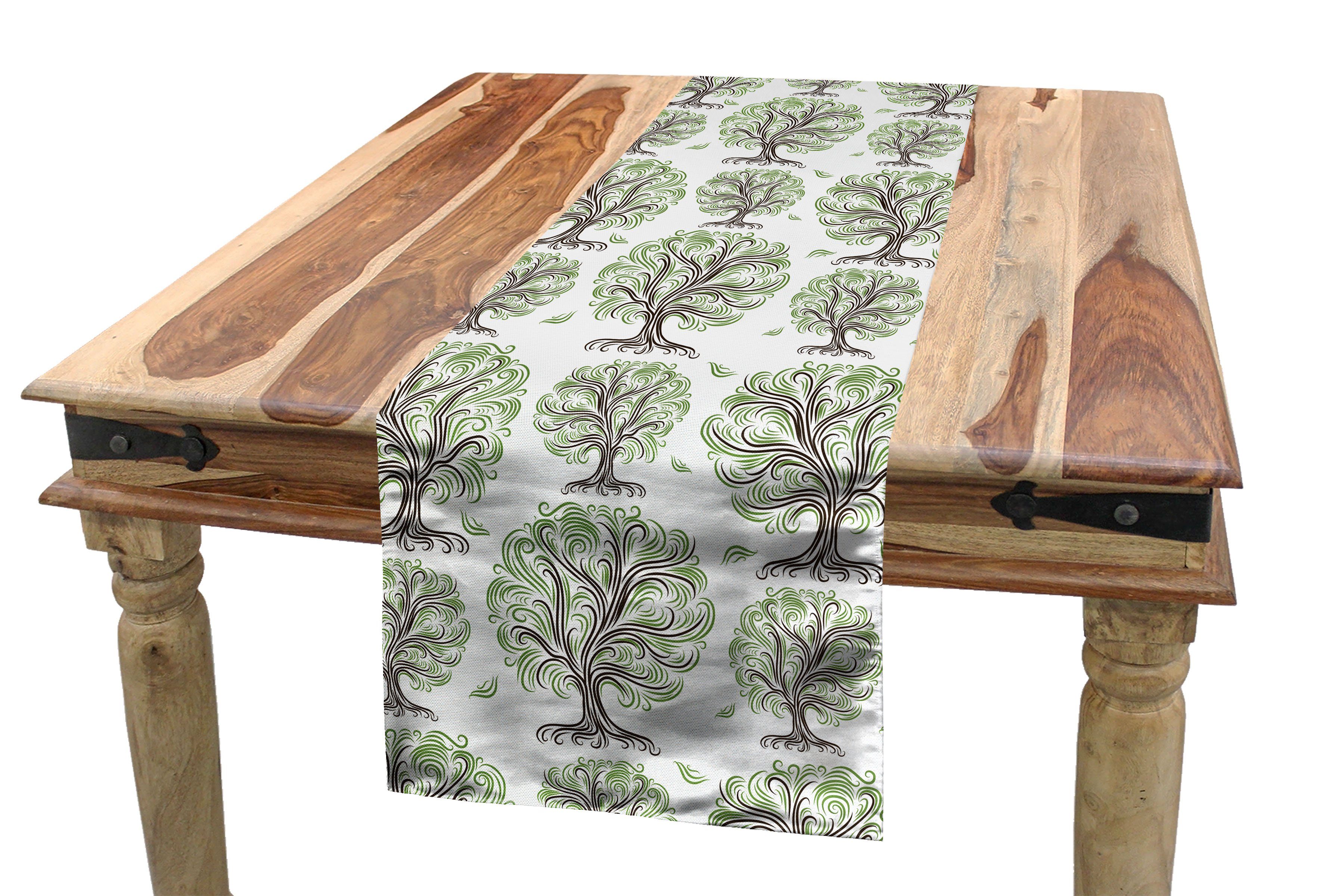 Abakuhaus Tischläufer Esszimmer Küche Rechteckiger Dekorativer Tischläufer, Baum Gewirbelte Linien Botanical