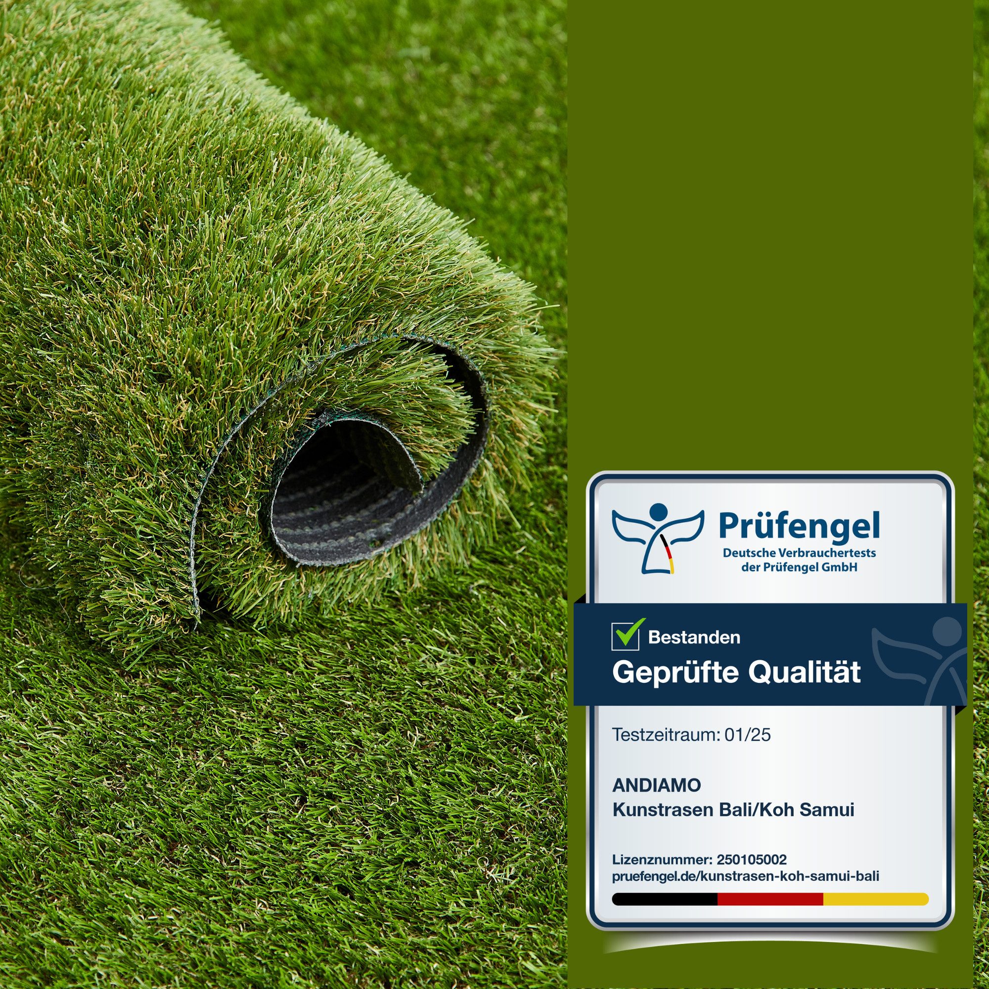 Andiamo Kunstrasen Rasenteppich Bali, Gesamthöhe 31 mm, Made in Belgium, rechteckig, realistische Optik, mit Drainagefunktion, für Balkon & Terrasse