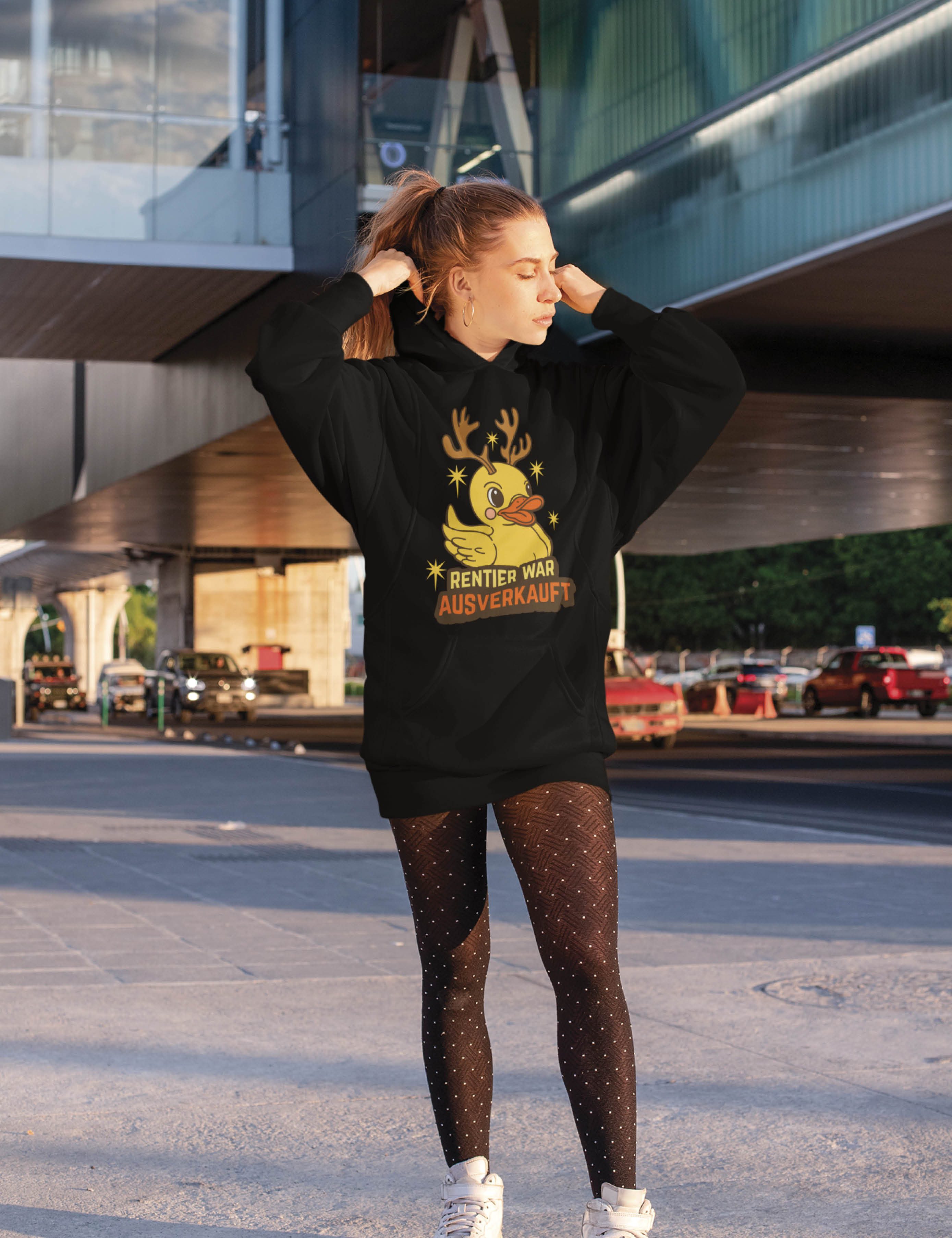 Youth Designz Kapuzenpullover "Rentier war Ausverkauft" Aufdruck Weinachten Damen Hoodie Geschenk mit lustigem Frontprint für Frauen – Bild 5 von 5