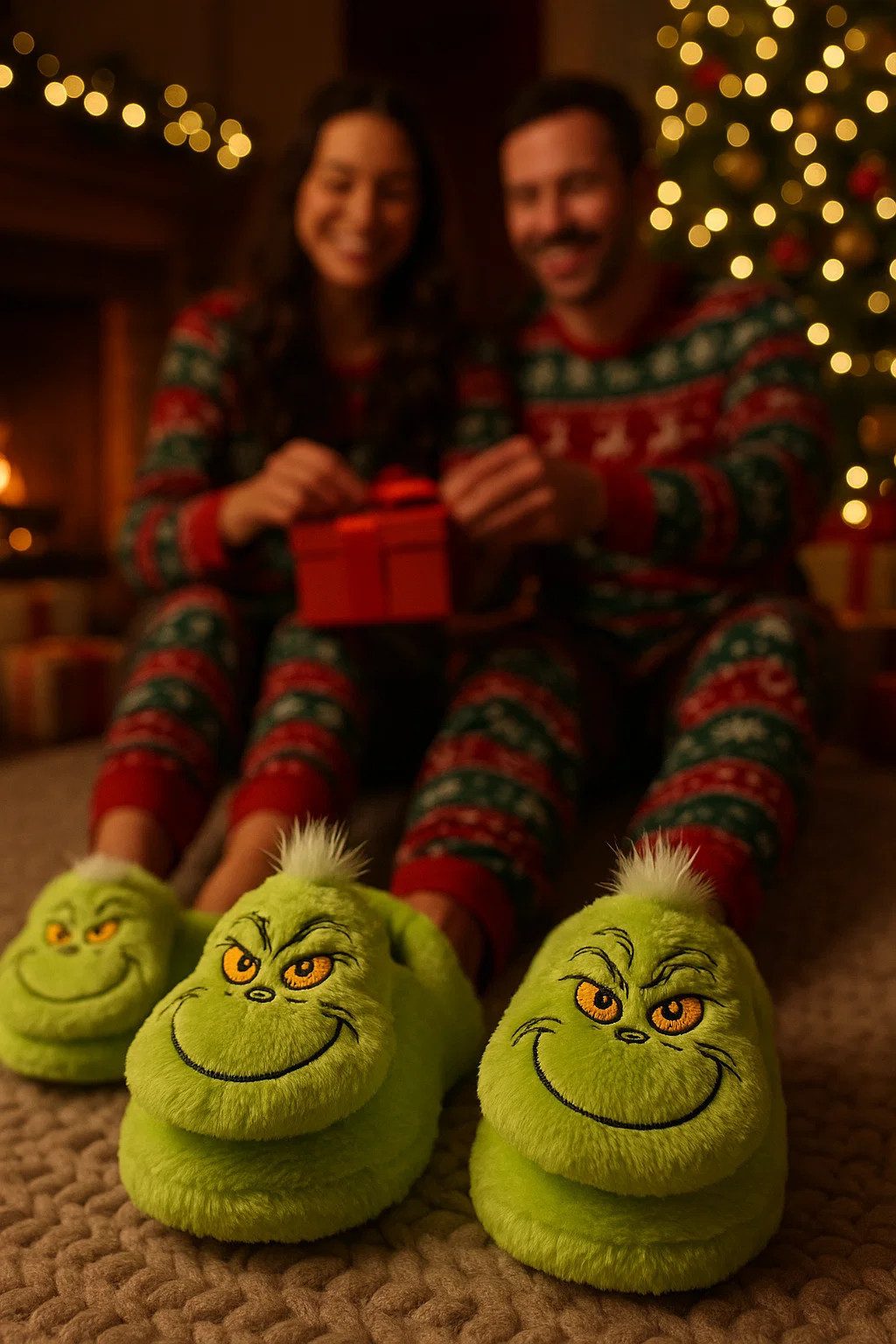 ONOMATO! Grinch Hausschuhe 3D Plüsch Pantoffeln mit fester Sohle Plüsch Hausschuhe – Bild 2 von 5